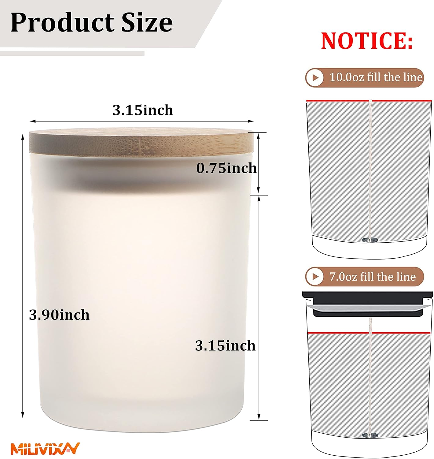 MILIVIXAY 12 Pack 10 OZ Frosted White Thick Glass Candle Jars with Lids - Bulk Empty Candle Jar for Making Candles - Spice, Powder Containers. image number 4