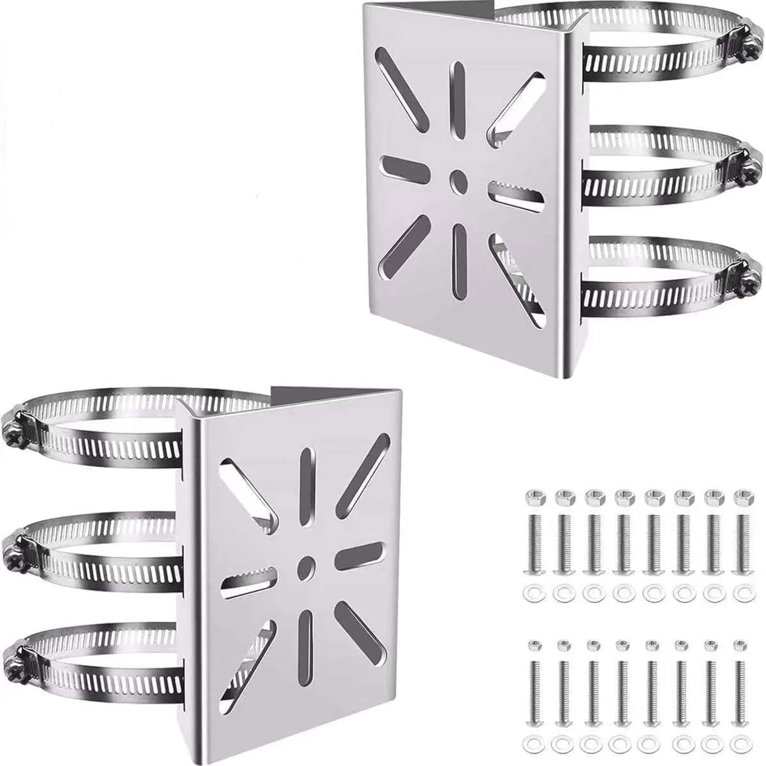 Clearhill Stainless Steel Pole Mount Bracket for Security Cameras, Vertical CCTV Camera Corner Bracket with Adjustable Straps (1) image number 6