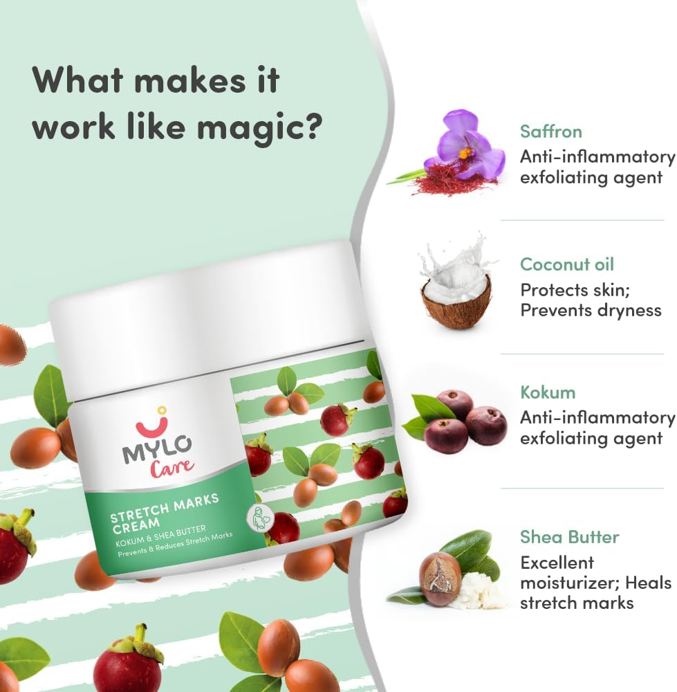 Mylo Care Stretch Marks Cream for Pregnancy (100 Ml) with the Goodness of Shea Butter, Saffron, Kokum Butter and Aloe Vera, Australia Certified Toxin Free, No Mineral Oils image number 2