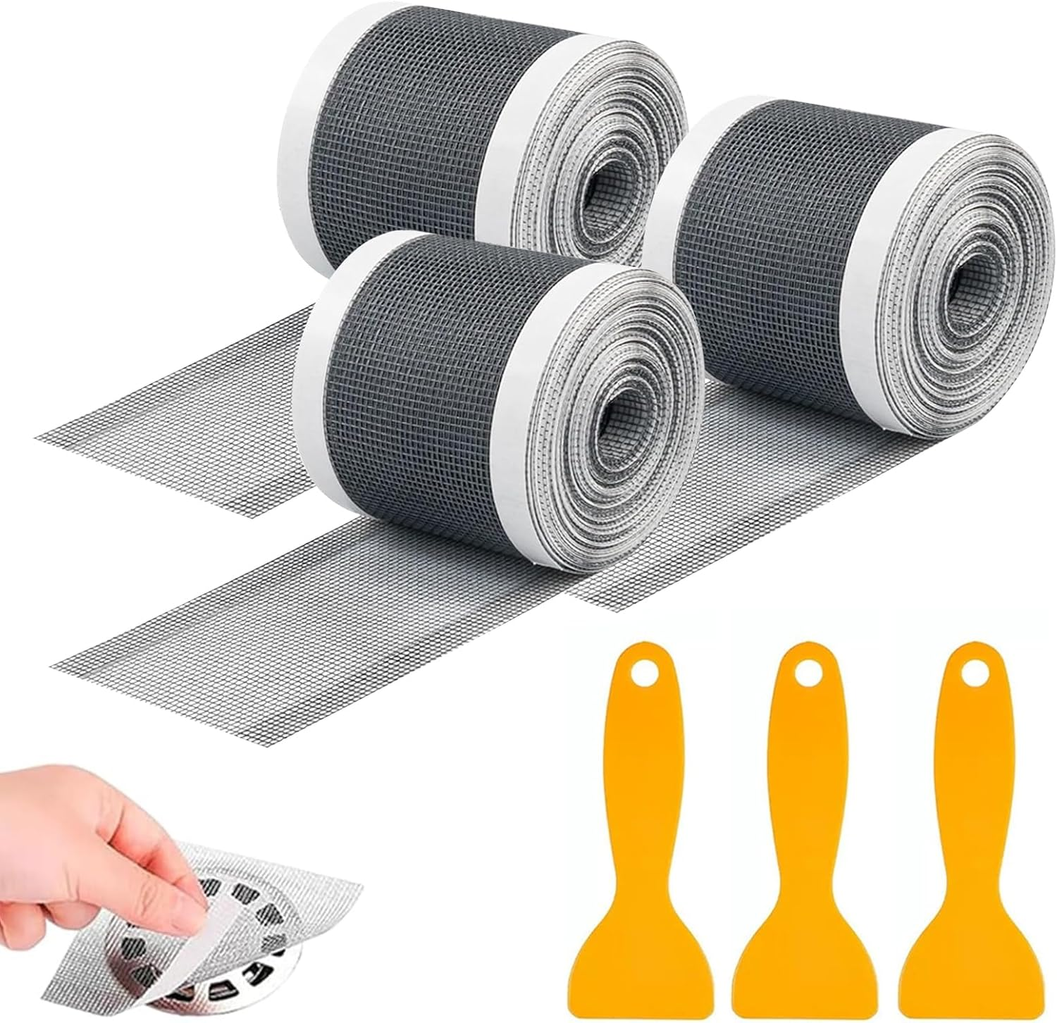 Nlvnmv 3 Pack Disposable Shower Drain Hair Catcher Stickers, Self-Adhesive Mesh Drain Covers with Cleaning Shovel for Bathroom, Kitchen, or Linear Floor Drains (10Cm X 10M/3.93In X 393.7In) image number 4