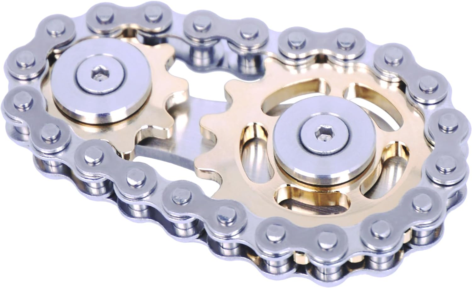Fidget Spinner, Linkage Bicycle Chain Design 2 Gears Figity Spin Finger Games, Metal Stainless Steel Durable Mechanics with Smooth Bearings, Figit Toy for Adults Kids - Gold