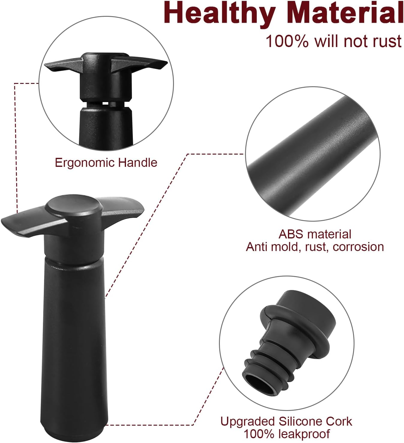 Wine Saver Pump with 4 Vacuum Wine Stoppers, Wine Bottle Stoppers with Food Grade Silicone Leak Proof Keep Fresh Suitable for All Standard Wine Bottles image number 3