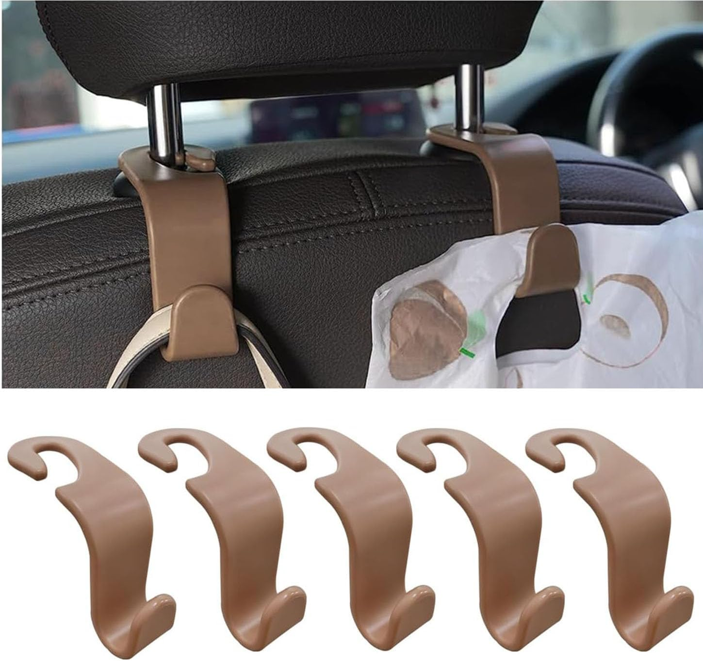 Car Seat Headrest Hook 5 Pack, Multifunctional Auto Seatback Hook Storage Organizer, Vehicle Seat Hanger Holder for Purse Coat Umbrella Grocery Bag, Interior Car Accessories (Blue)