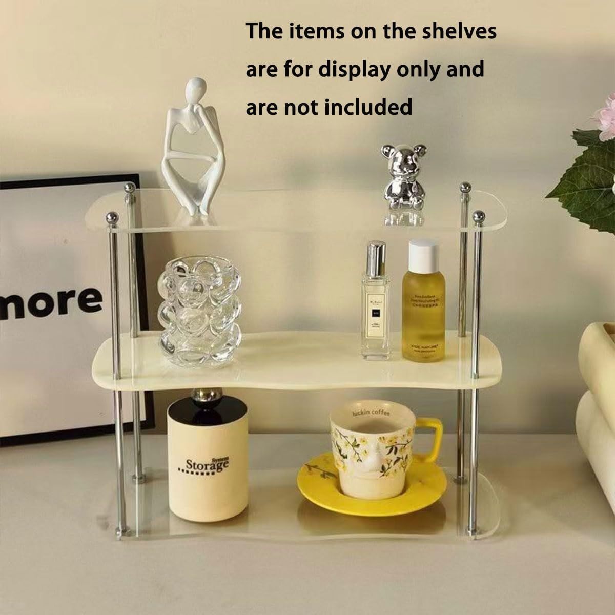 AIMALL Elegant Acrylic Desktop Storage Rack, Fashion Ins Style Water Cup and Perfume Holder, Removable Shelves, 15.75 X 5.91 X 12.6 Inch - Storage-Tht image number 3