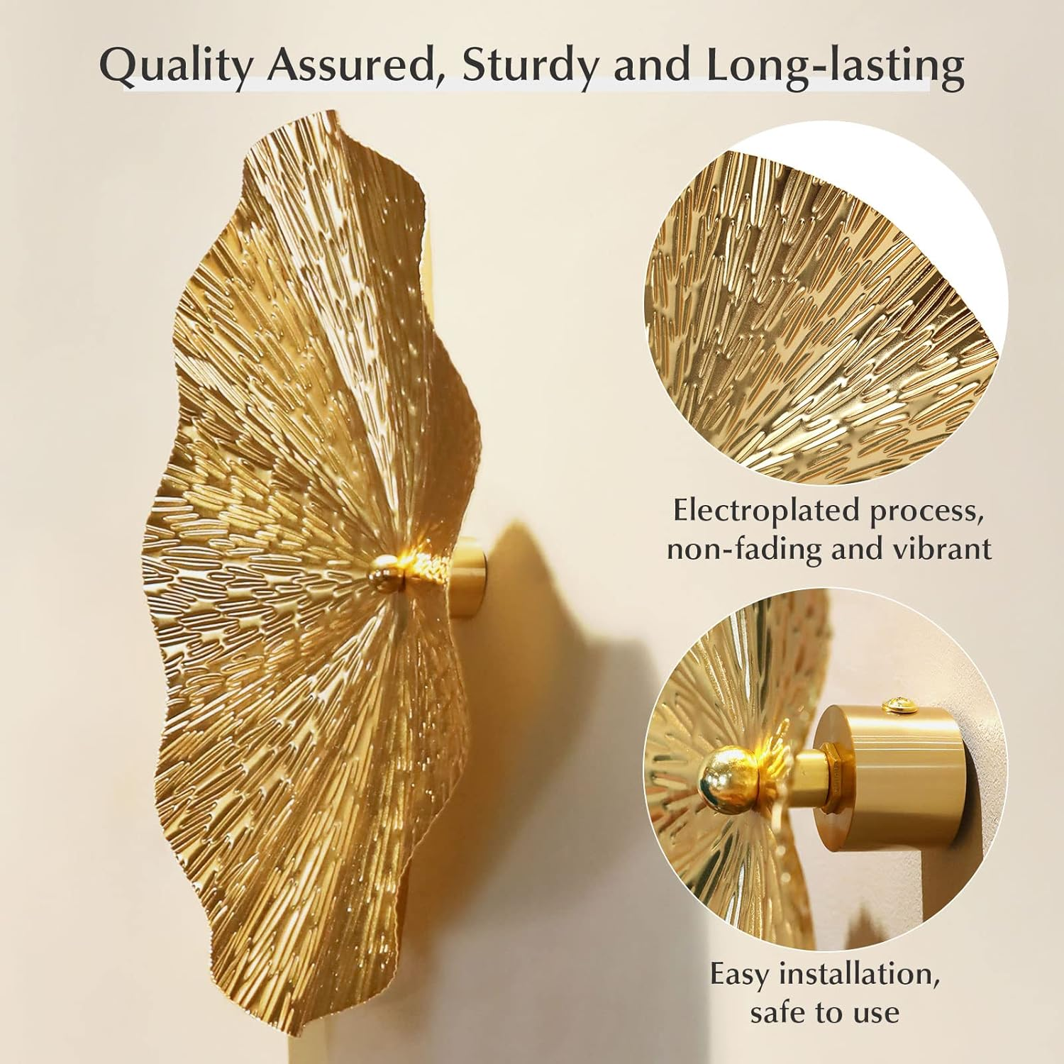 Gold Wall Decor for Living Room, 7PCS Gold Hanging Sculptures Bedroom Decoration, 3D Metal Leaf Wall Art with 5 Sizes, Large Modern Artwork for Home Office Bathroom Kitchen