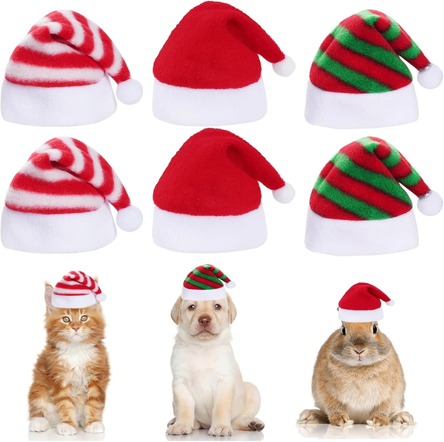 Itadaku 6 Pieces Pet Christmas Santa Hats, Striped Holiday Party Costumes for Cats and Dogs, Cute Dress-Up Accessories for Puppy and Kitten Christmas Cosplay image number 4