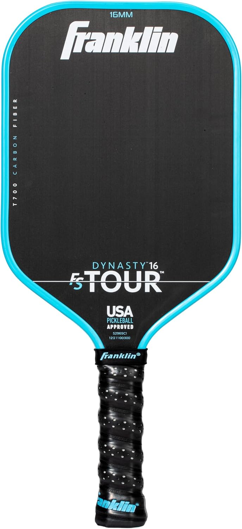 Franklin Sports Pro Pickleball Paddles - FS Tour Series Raw Carbon Fiber T700 - USA Pickleball Approved - Unibody Epoxy Resin Injected Edge - Dynasty + Tempo - 14Mm/16Mm Core - Gray, Blue + Pink