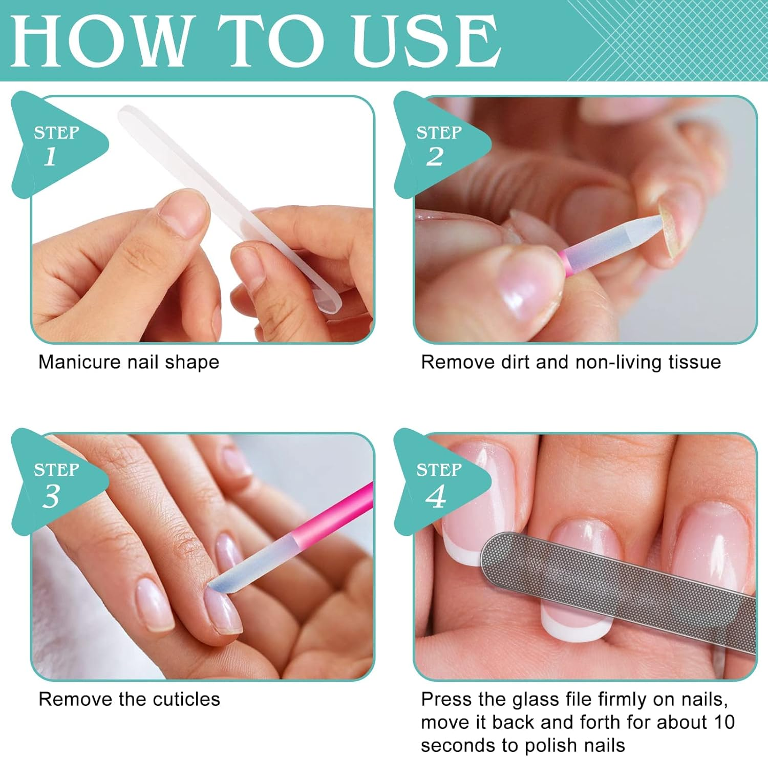 Glass Nail File Buffer with Case - 5PCS Nail Buffer and Nail Shiner Kit Glass Cuticle Pusher Nail Care for Men Women Nail Files for Natural Acrylic Nails Fingernail Files Manicure Tool image number 1