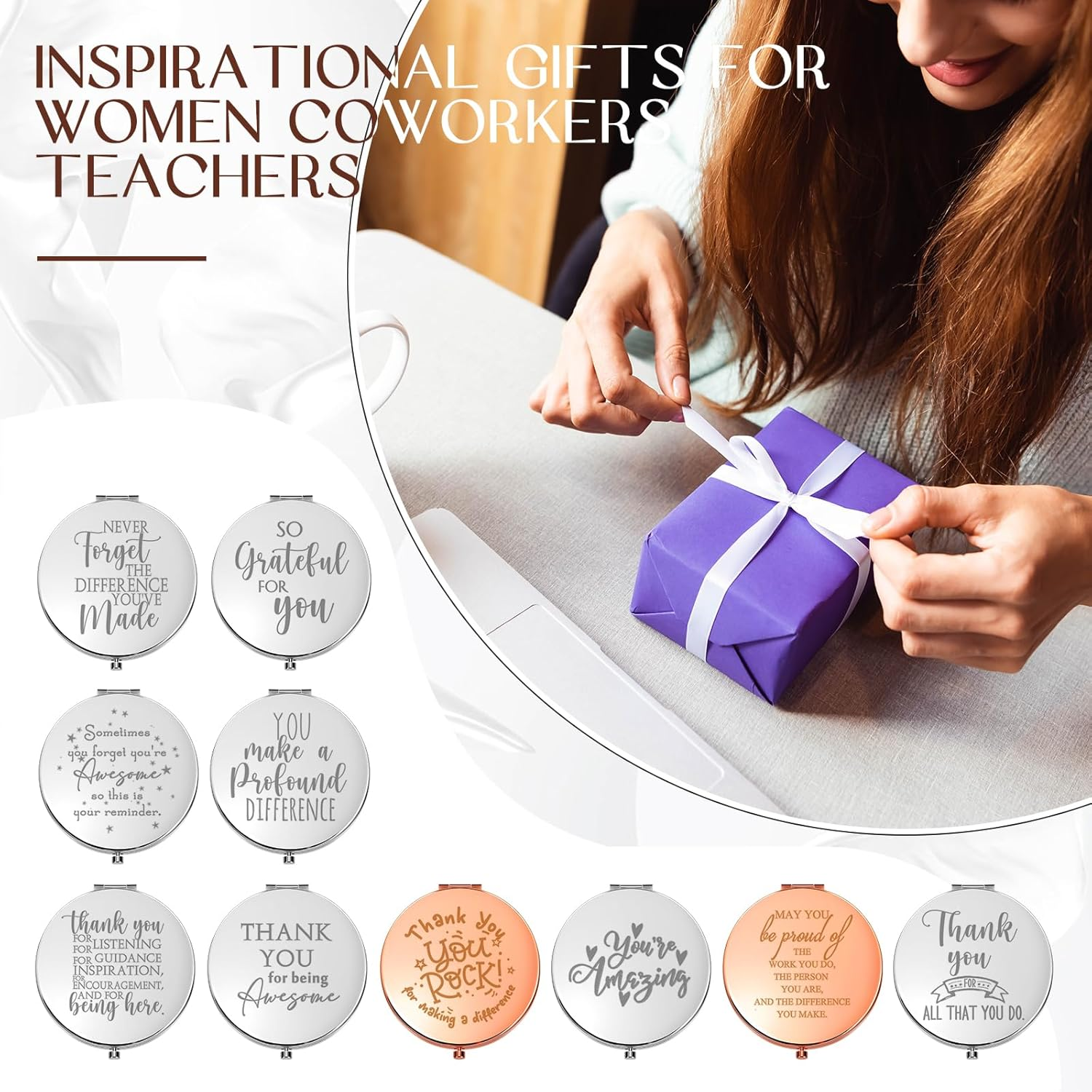 Kathfly 10 Pcs Thank You Gifts Bulk Inspirational Compact Mirror Employee Appreciation Gifts May You Be Proud Magnifying Pocket Mirror Gifts for Christmas Women Teacher Gift Coworker(Multicolored) image number 6