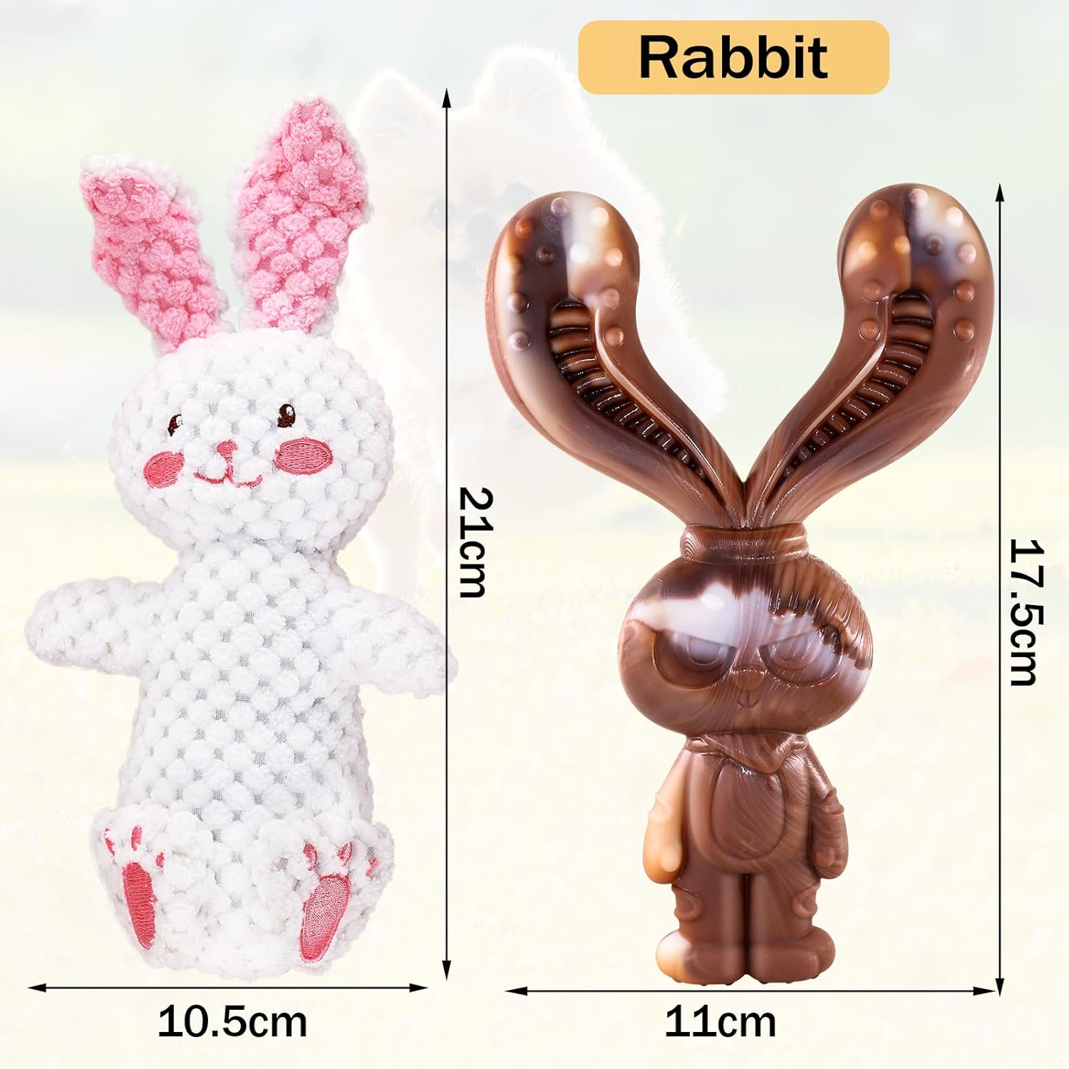 2 PCS Dog Chew Toys for Aggressive Chewers,Indestructible Rabbit Shape Beef Flavored Dog Chew Toy,Squeaky Bunny Plush Toys,Great for Small, Medium, Large Dogs image number 3