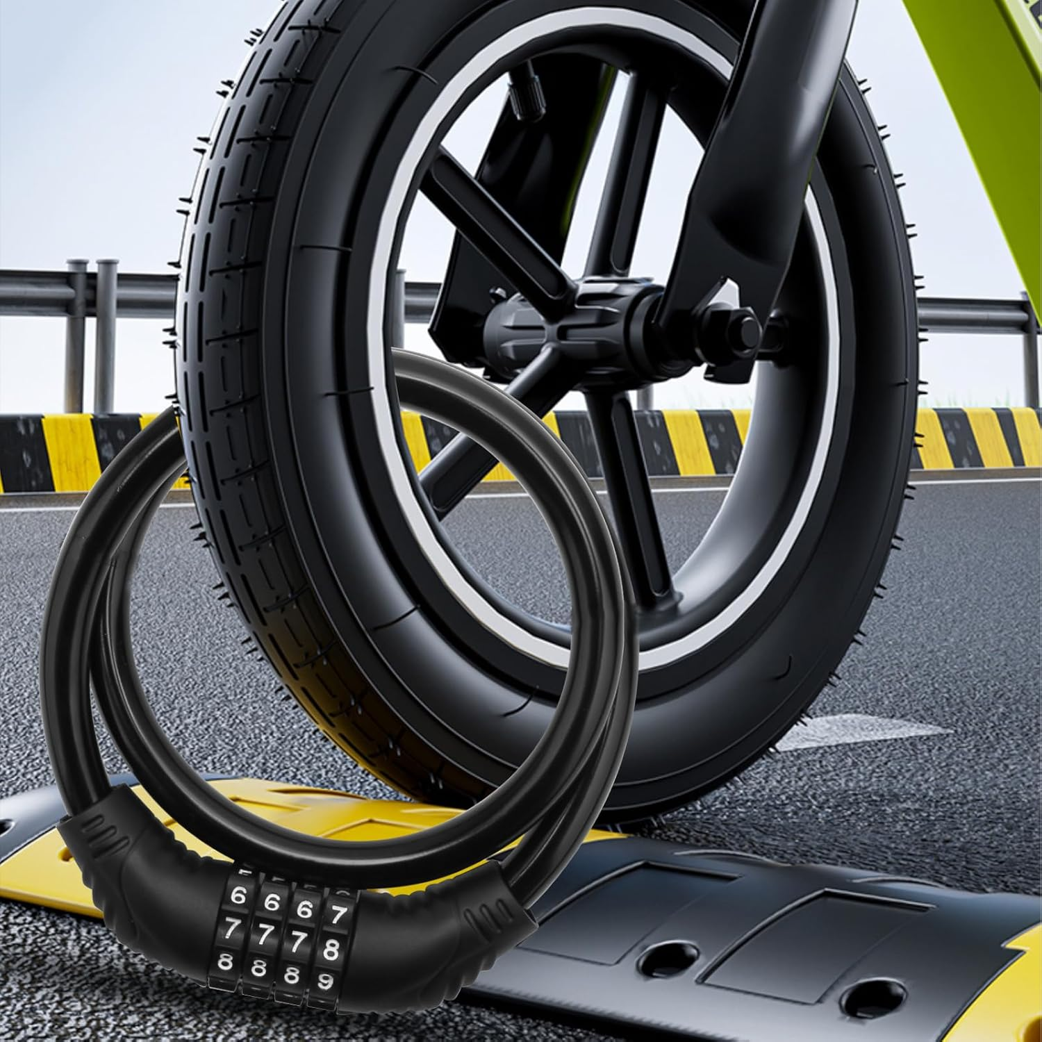 Combination Bike Lock with 65Cm Coiled Cable - 4 Digit Resettable Keyless Lock for Bicycle, Scooter, E-Scooter | Heavy Duty Anti-Theft Security | PVC Coated Flexible & Cut Resistant (Black) image number 3