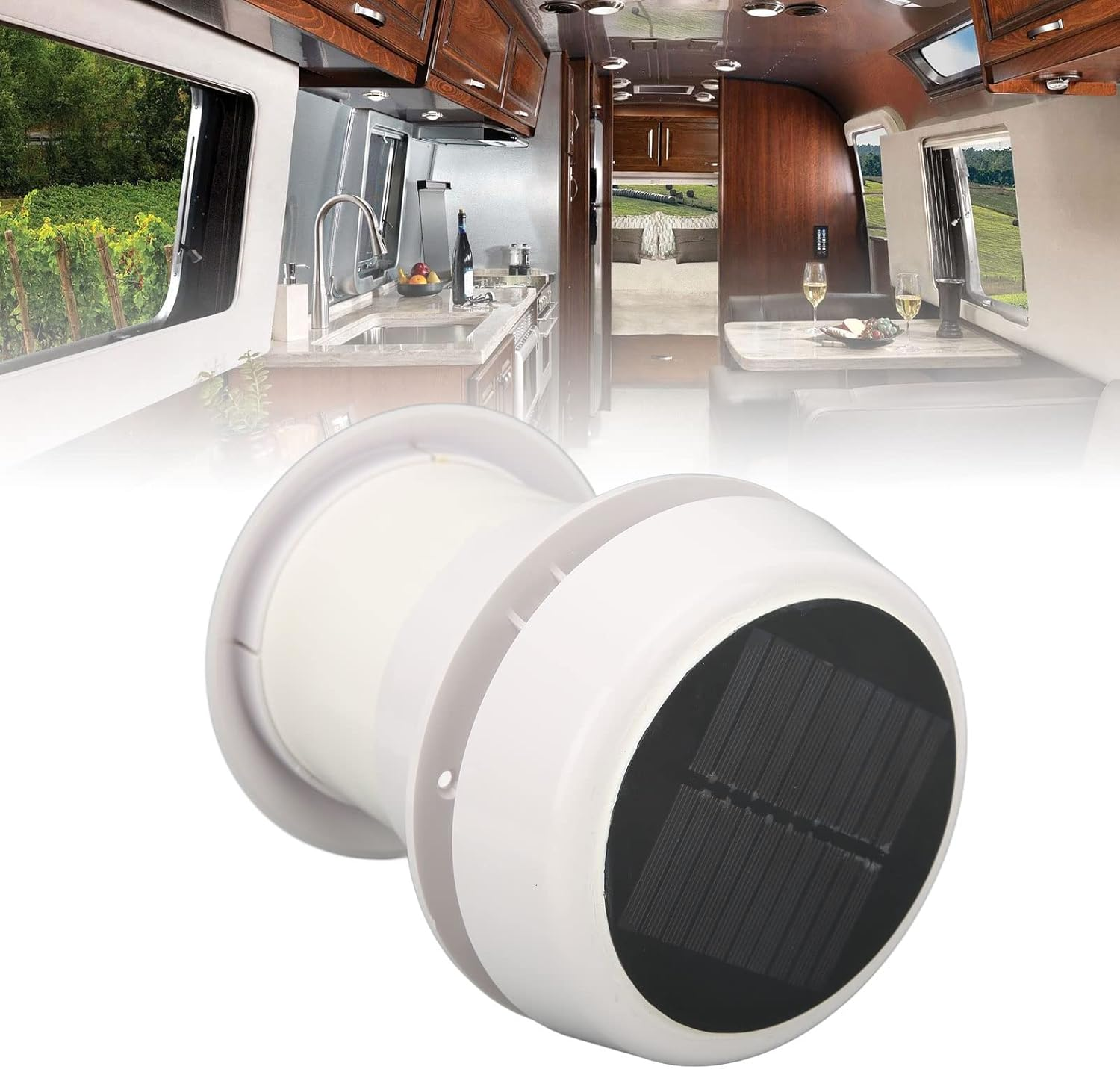 RV Solar Ventilation Fan, 12V Roof Exhaust Fan with Protective Net, Noiseless Solar Powered Vent for Trailers, Campers, and Boats image number 2