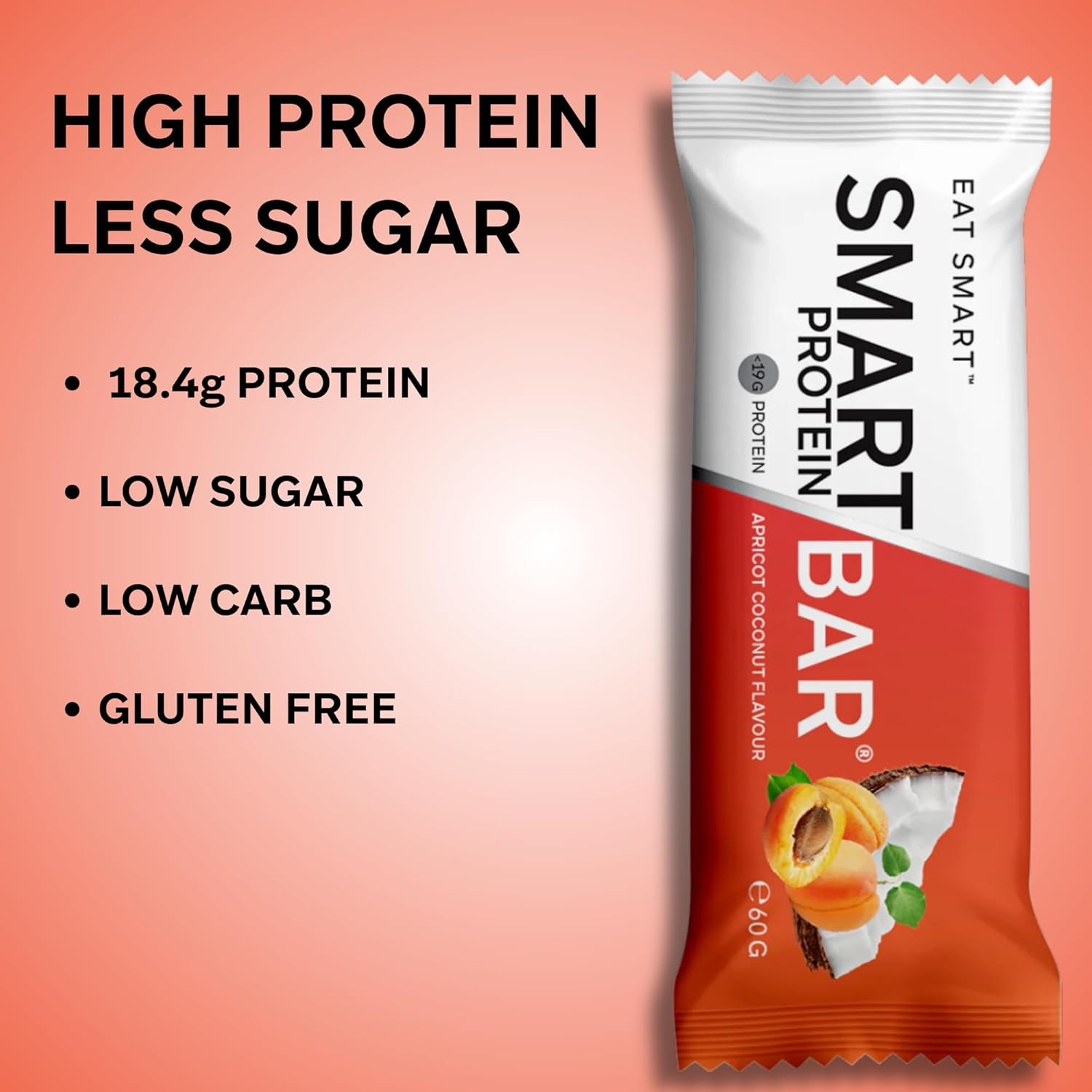 Smart Bars Protein Bar - Apricot Coconut, 12 X 60 G | 18.4 G High Protein Snack, Keto Friendly, Nutritional, Low-Carb, Low Sugar image number 3