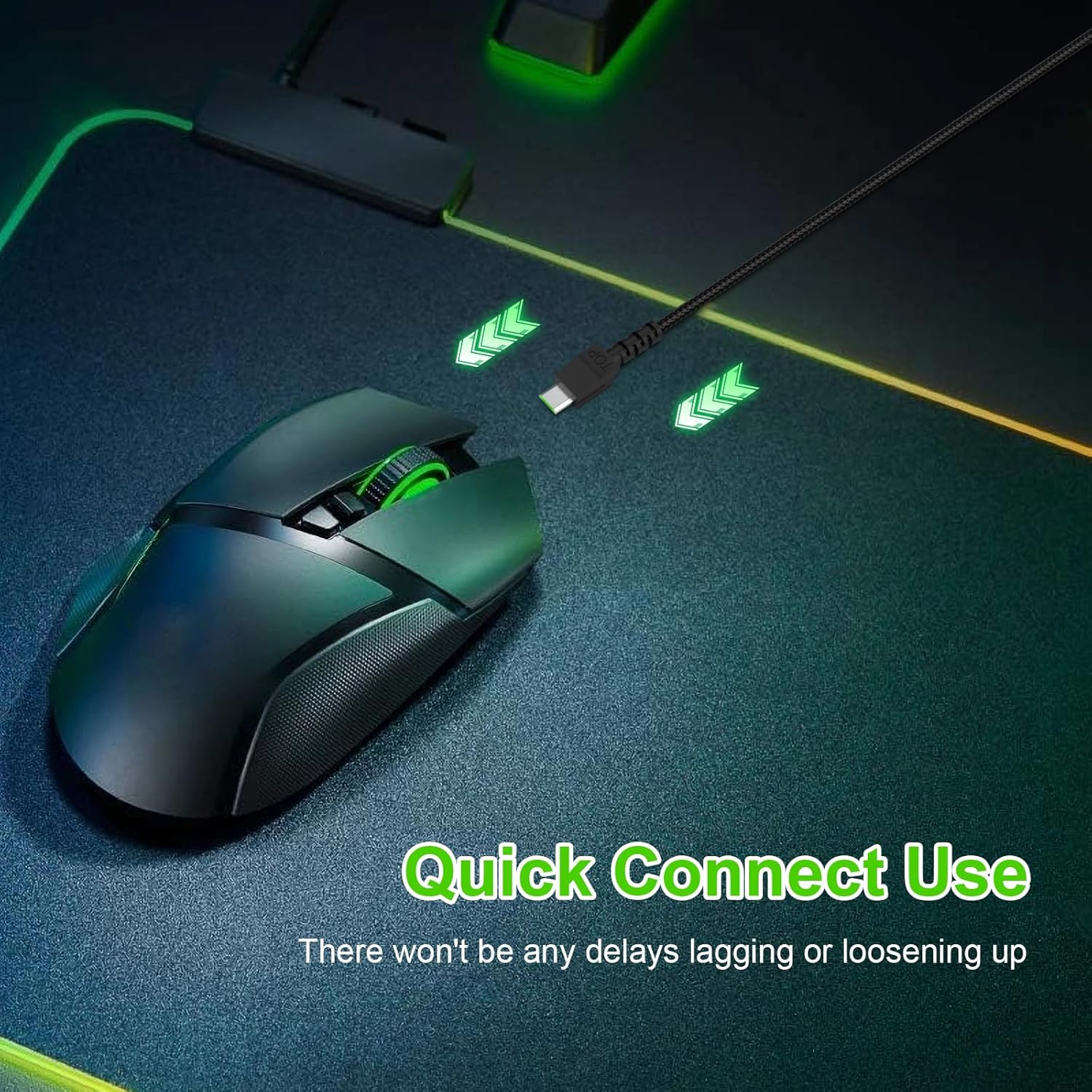 Toxaoii Mouse Charging Cable for Razer Naga Pro 20000 DPI, Deathadder V2 Pro, Viper Ultimate, Basilisk Ultimate, Nylon Braided Micro Charger Cable, Wireless Gaming Mouse Charging Cord Black 5.9 FT image number 3