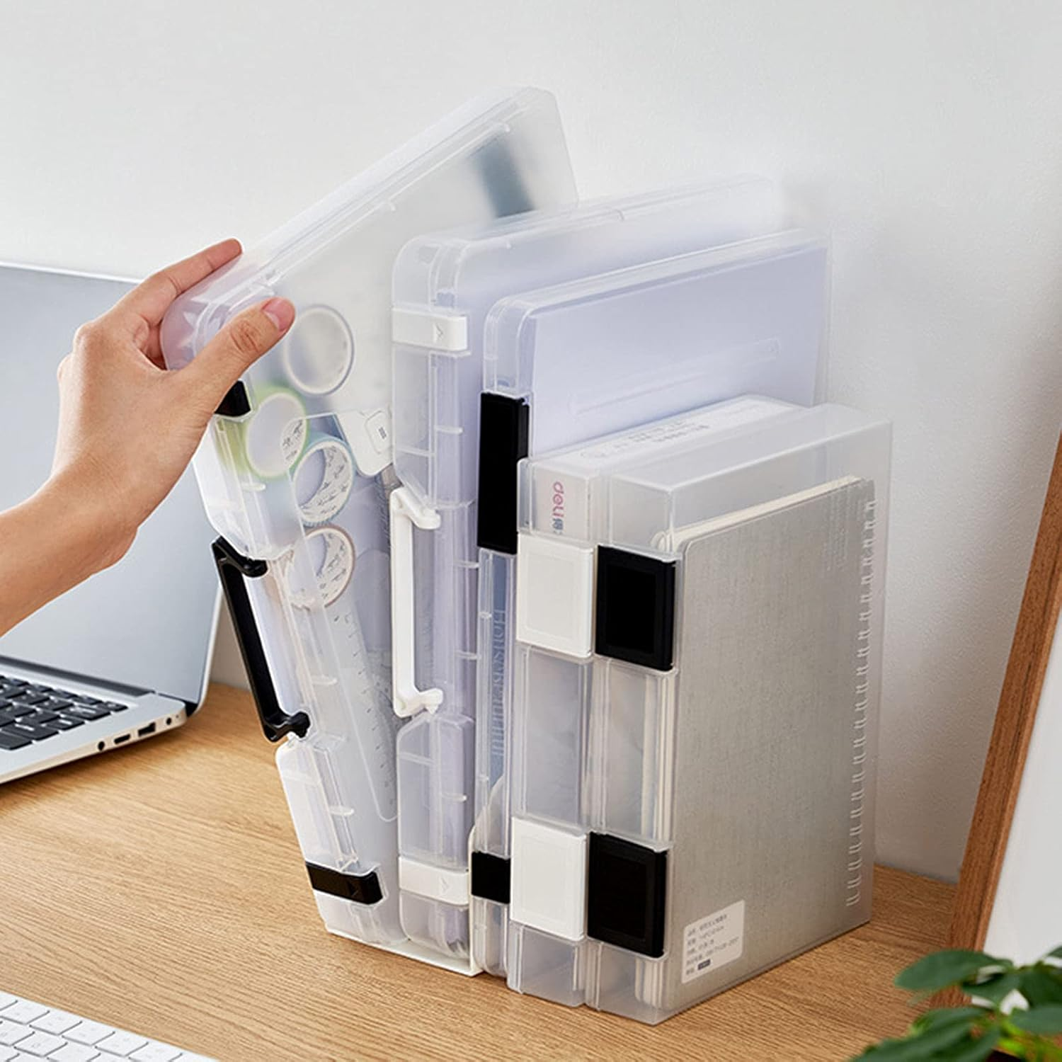 F Fityle Portable File Box Transparent Plastic Box Office Supplies Holder Document Paper Protector Desk Paper Organizers Case - A5 Thin Black