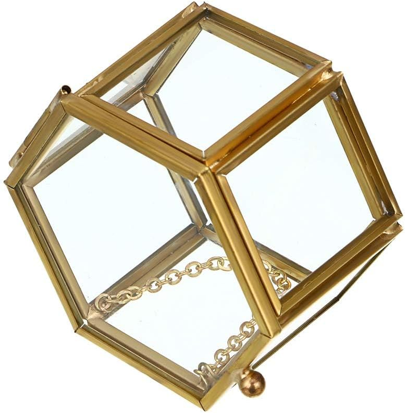 Mirror Glass Vanity Tray - Gold Ornate Makeup Vintage Octagonal Perfume Dresser Jewelry Trinket Organizer for Bathroom Storage Home Decor (2.8" X 2.8" X1.8" Gold) image number 1