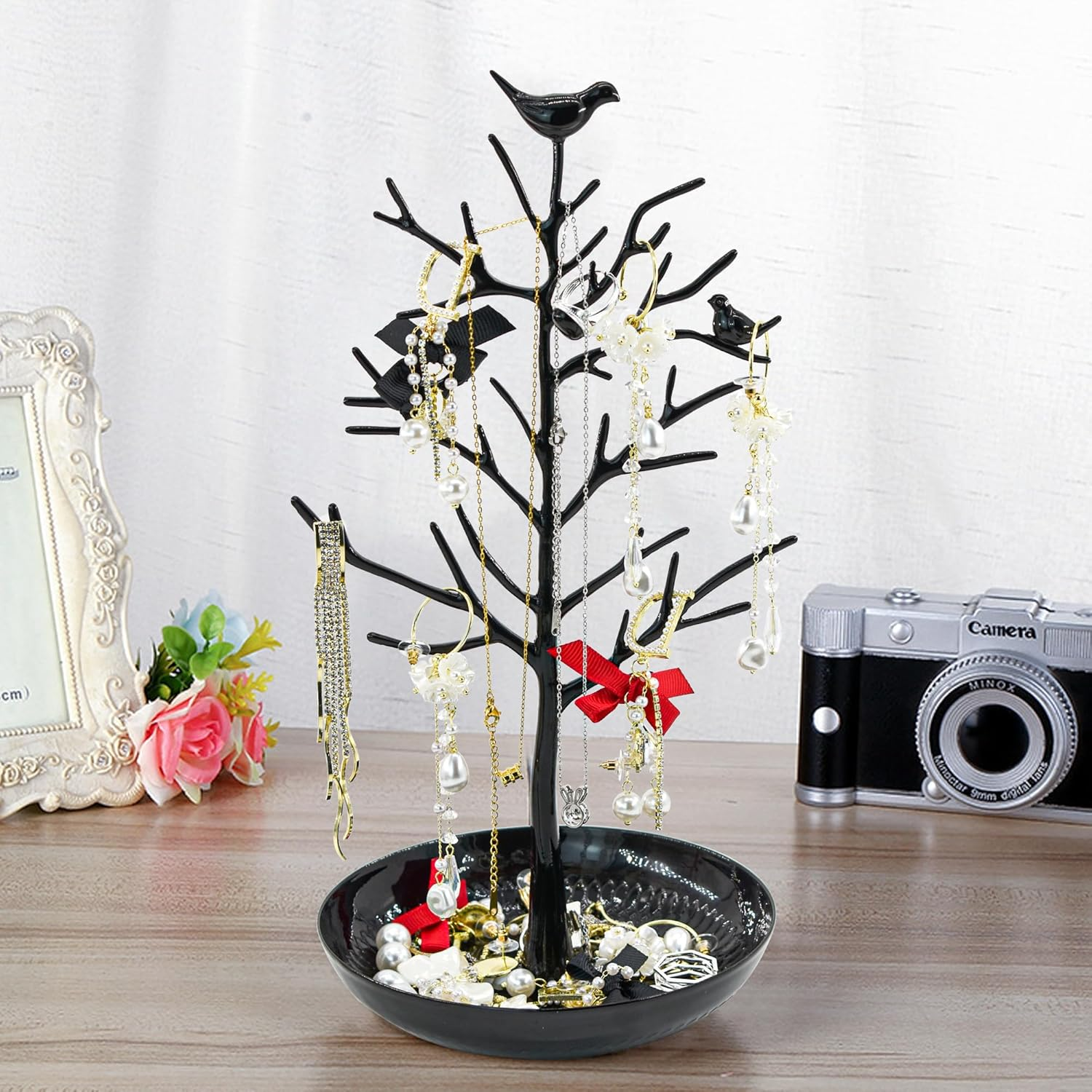 Mrmrkura Jewelry Tree Earring Necklaces Holder, Tree Tower Organizer for Women Girl Jewelry Rack Stand Display for Earrings, Necklaces, Rings (Black) image number 3
