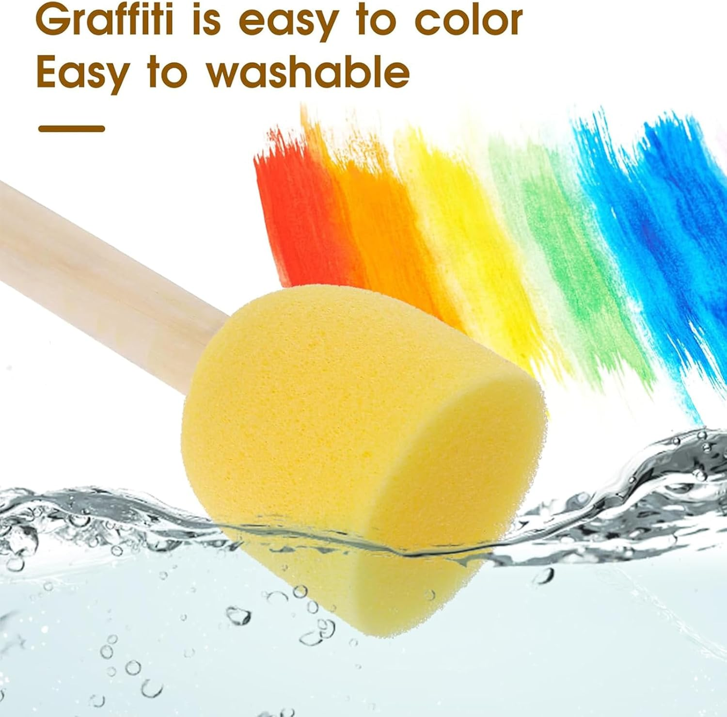 Zalizr 10 Piece Sponge Brush Set, Reusable Wooden Handle Foam Brushes, Creative Drawing Tools Kit for Painting, Graffiti, Crafts, Stenciling, Art image number 1