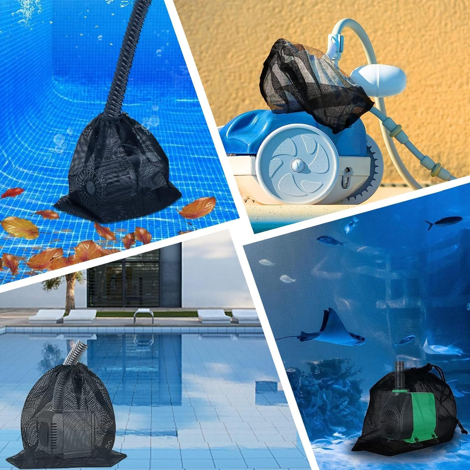 Pump Barrier Pond Filter Bag with Drawstring, 2Pcs Black Media Large Pump Mesh Bags, Pond Pumps Filter Mesh Bags, Drawstring Ponds Meshs Pumps Filters Bag for Outdoor Ponds, Small - Black, Medium image number 4