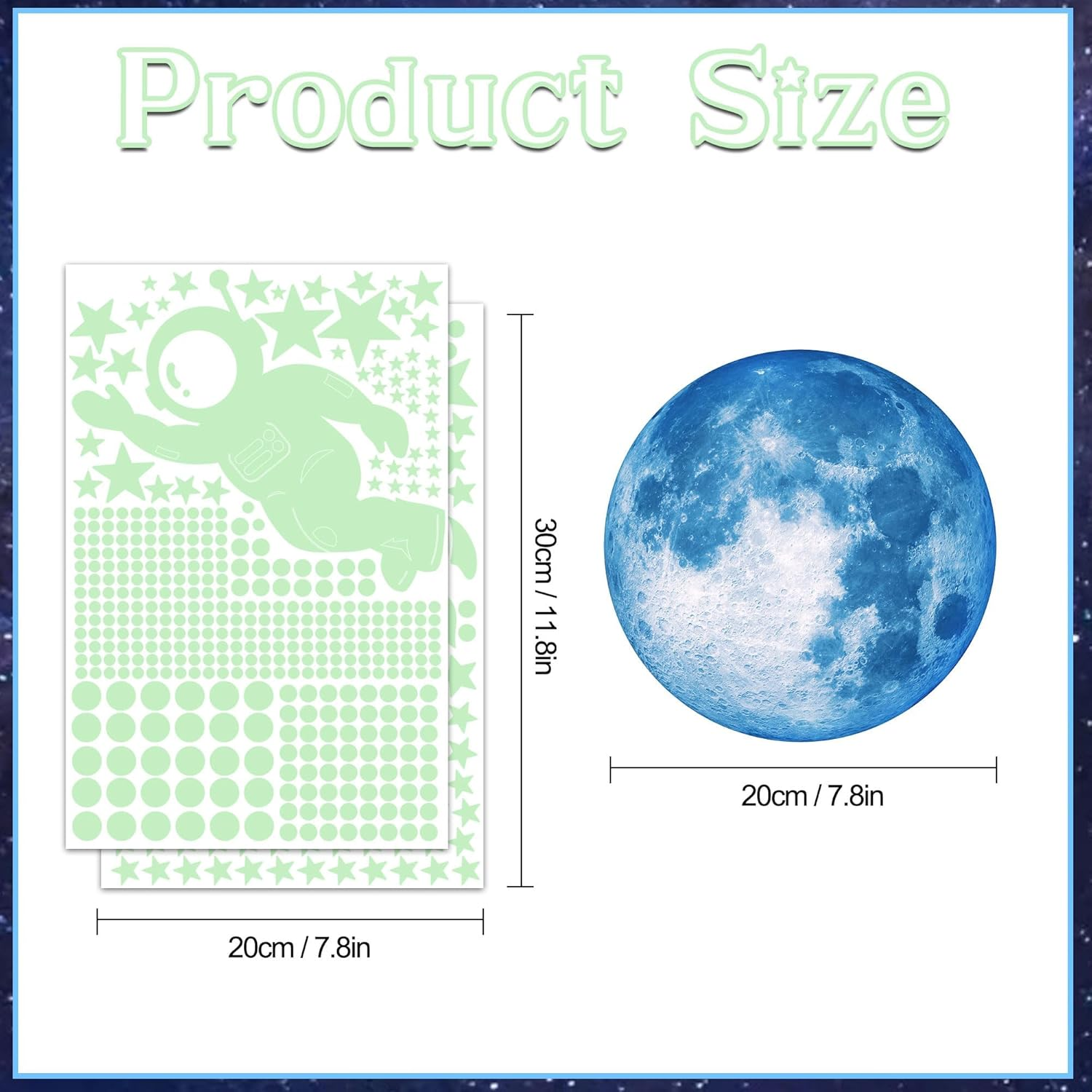 Glow in the Dark Stars and Planet Wall Stickers,Galaxy Astronaut Rocket Spacecraft Alien Decoration,Planet Wall Decals,Bright Solar System Wall Stickers for Kids, Lanets Spaceship Stars Blue image number 3