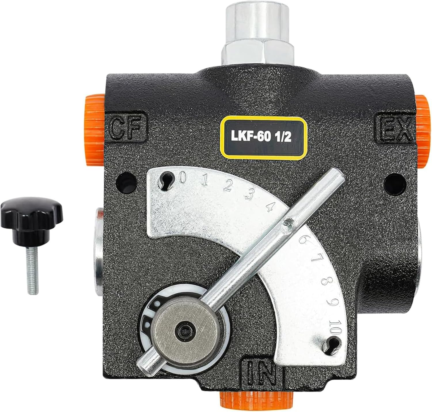 Hydraulic Flow Control Valve, 1/2 Inch NPT Port Adjustable Variable Flow Control Valve 0-16 GPM Directional Pressure Relief Valve, 500-3000 PSI, LKF-60 Black,1