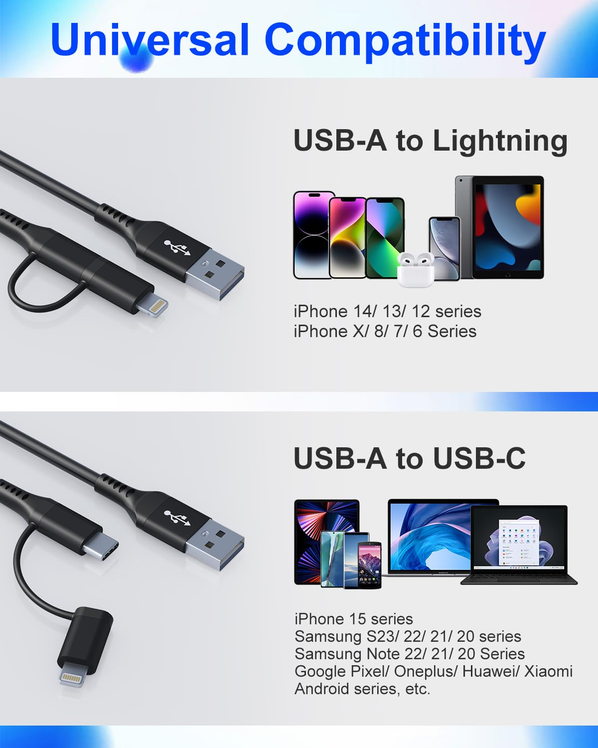 Coiled USB to USB C and Lightning Cable 2 in 1 - Mfi Iphone 15 Car Charger Cord, 3A Fast Charging Cable for Iphone 15/15 Pro/15 Pro Max/14, Galaxy, Android, Support Apple Carplay & Android Auto & Data image number 2