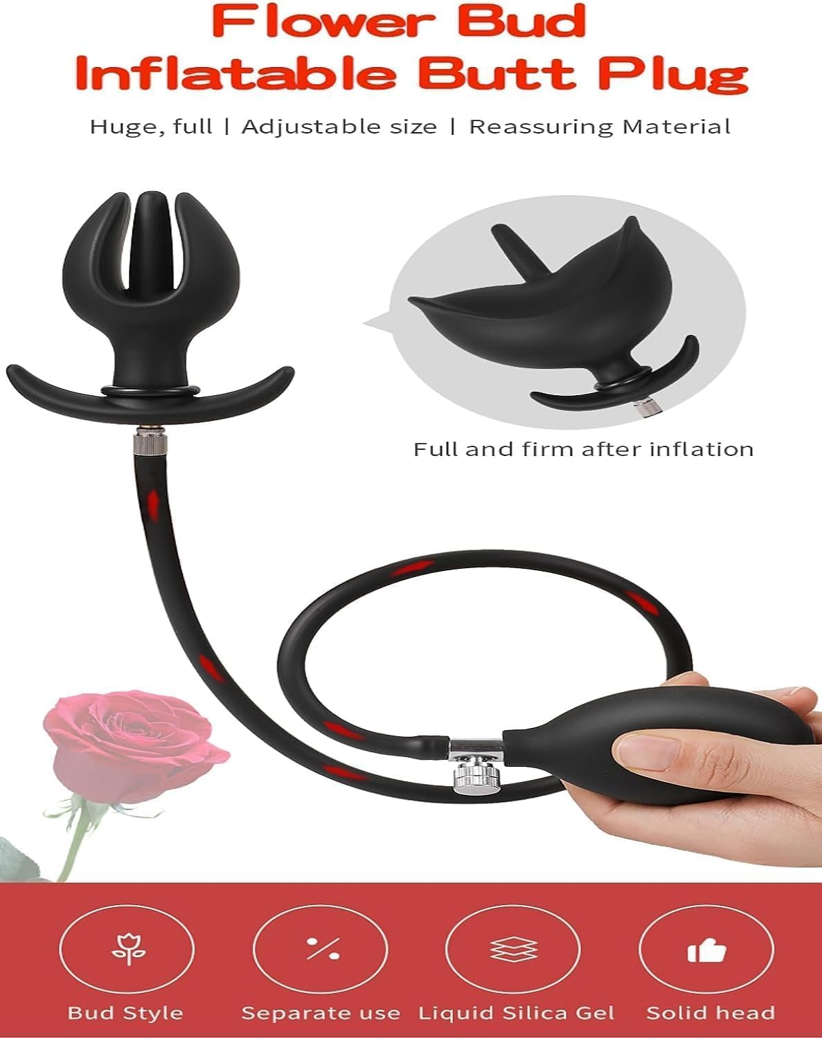 Expand Inflatable Anal Plug，Silicone Detachable Inflatable Bud Anal Plug Expander Dildo Pump Anus Butt Dilator Adult Sex Toys image number 4