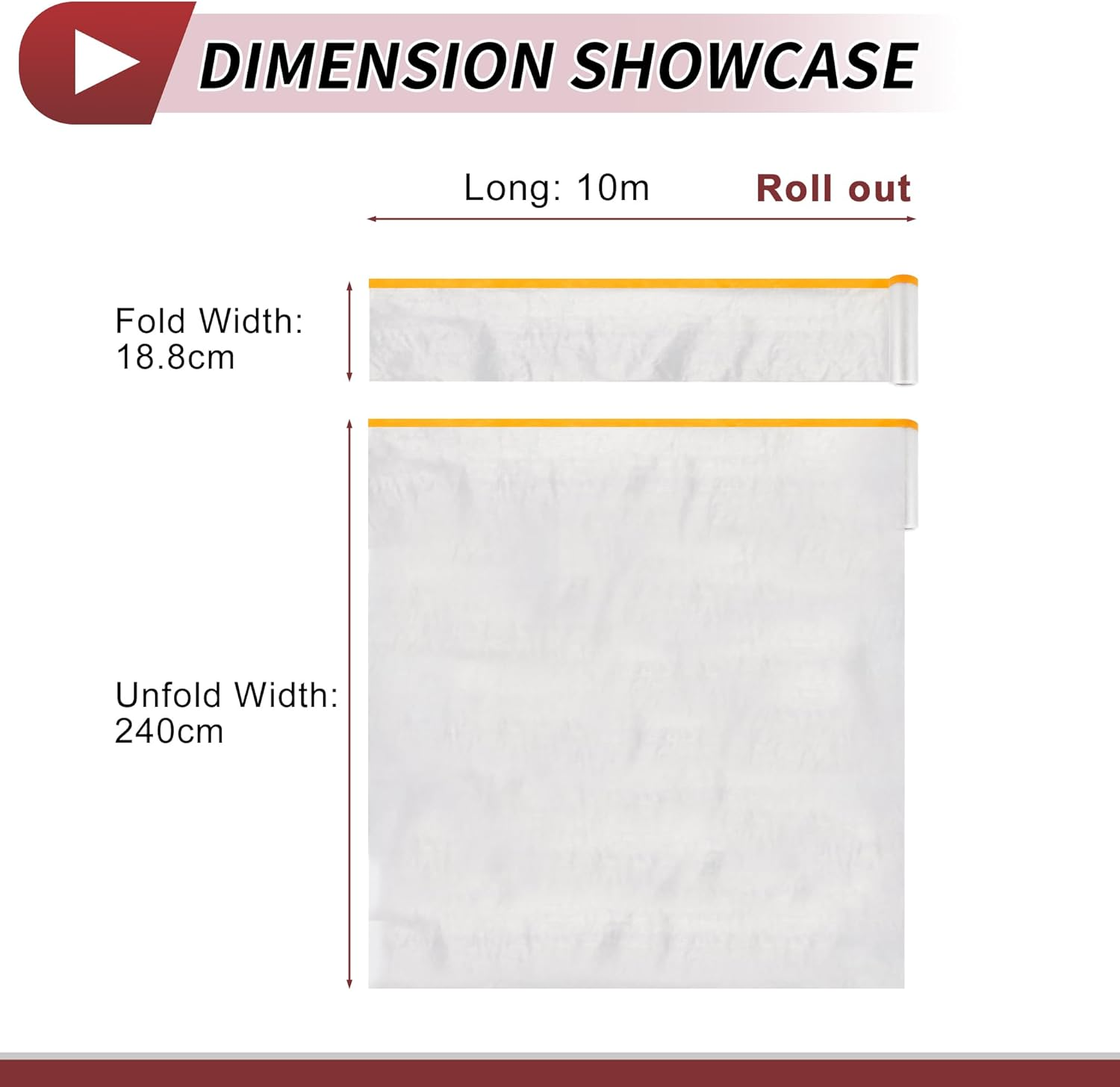 X AUTOHAUX 1 Pcs for Wall Covering Frames Cars Auto Body Paint Supplies Pre-Taped Masking Film Plastic Cover 1000X240Cm / 32.81Ftx94.49" White Orange PE Film