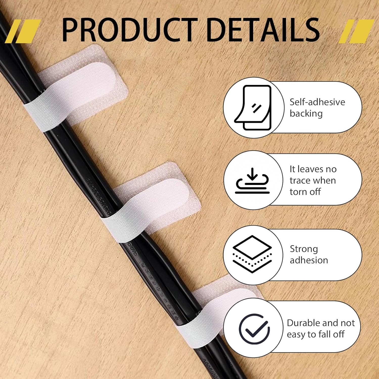 40 Pcs Self-Adhesive Cable Ties, Adhesive Cable Ties Reusable for Strong Hook and Loop Cord Organizers for Desk Home & Office Wire Management Straps for Headphones Phones Electronics