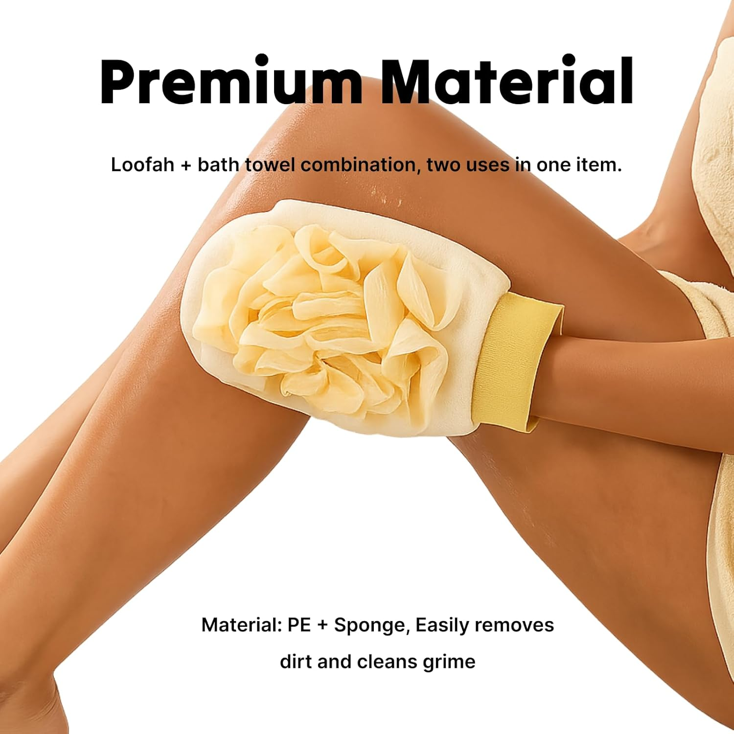 2 Pcs Exfoliating Gloves, 100% Vegan Adhesive Body Scrub Gloves for Removing Dead Skin Spa Grade Shower Exfoliating Product, Leaving Skin Smooth, Shiny, Green, and Yellow image number 4