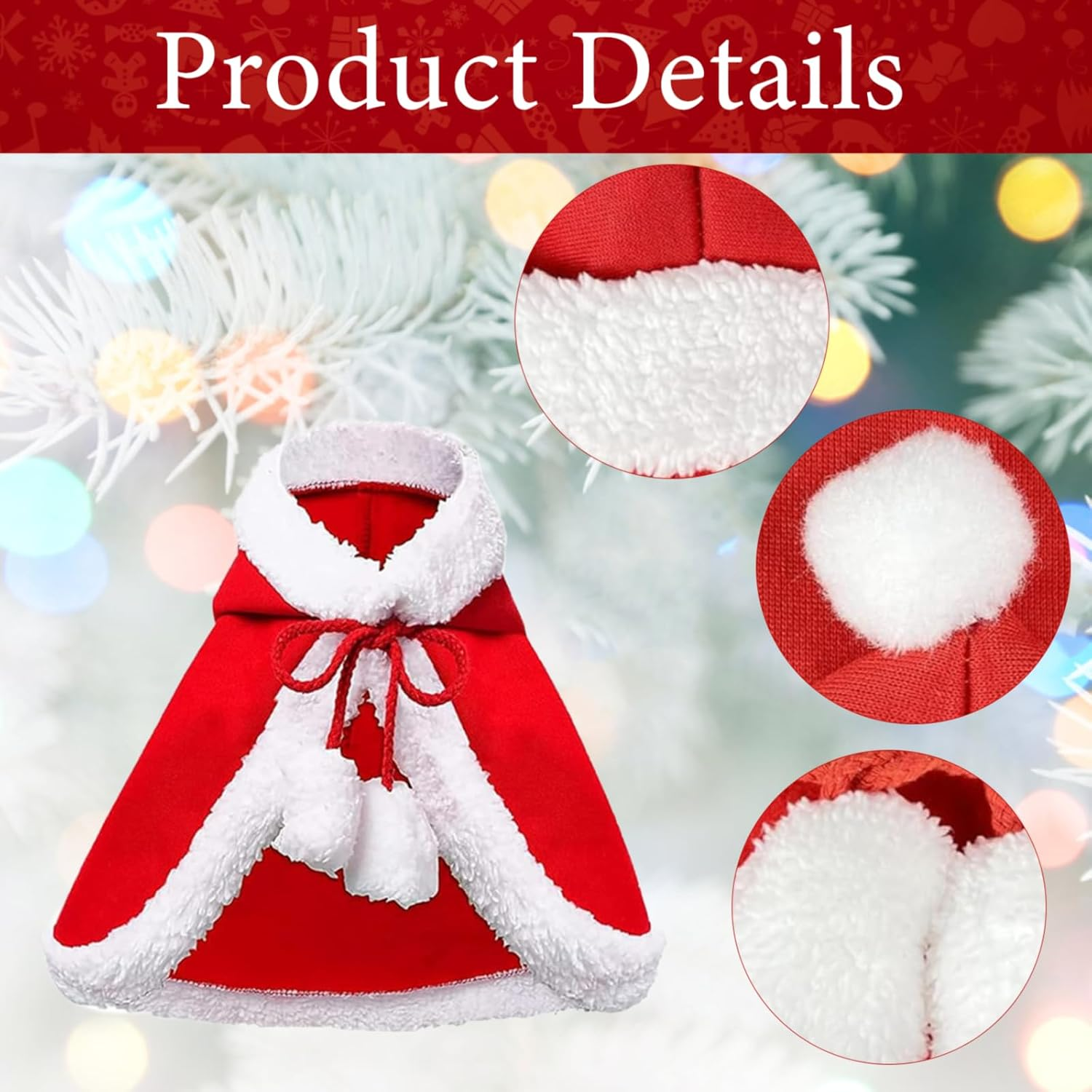 Cat Costume Christmas Costume Cats Dog Costume Red Plush Warm Christmas Clothing Pet Christmas Hat Adjustable Cape Christmas Party Winter Outfit image number 4