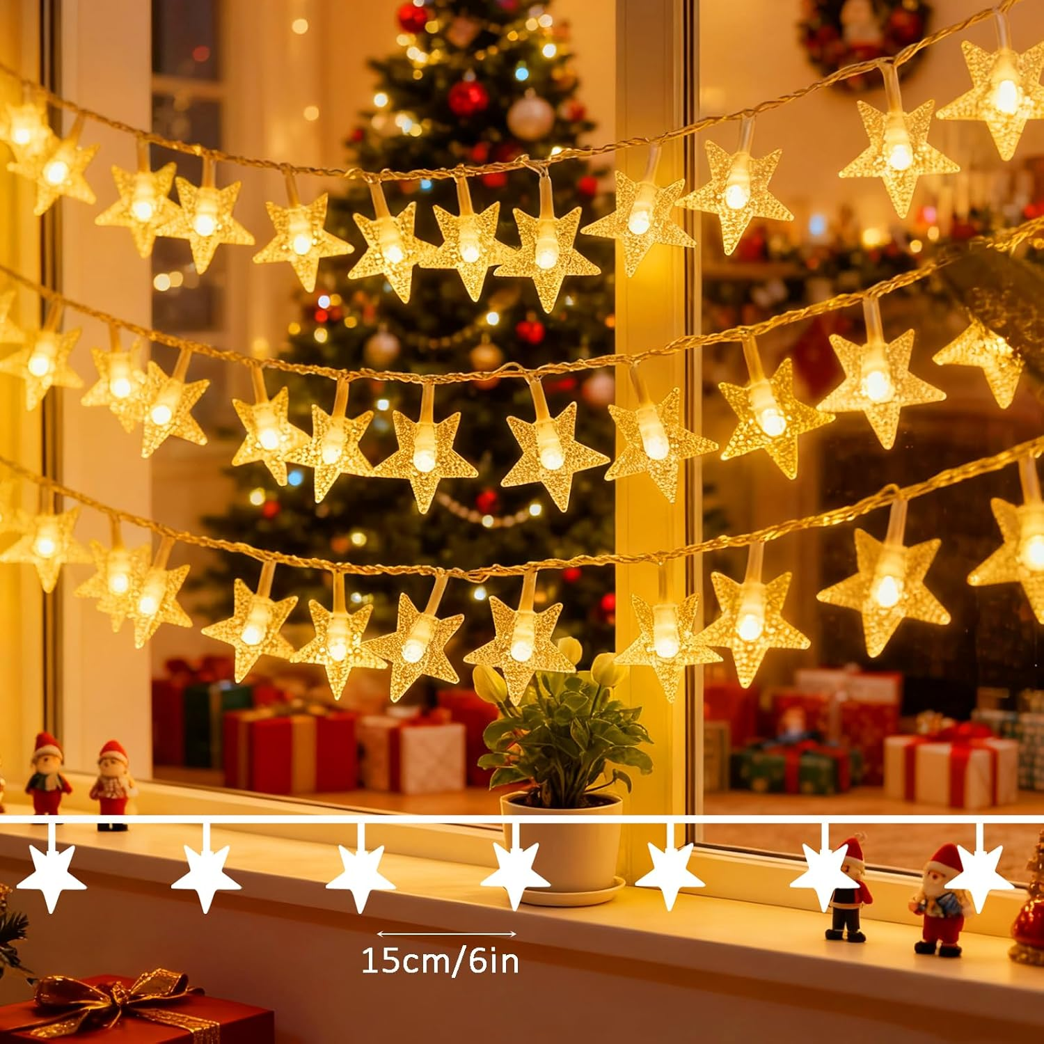 Star Fairy Lights, 6 M, 40 Pieces, LED Fairy Lights, Decoration Lightning for Party, Christmas, DIY, Wedding, Indoor Decoration, Outdoor image number 6