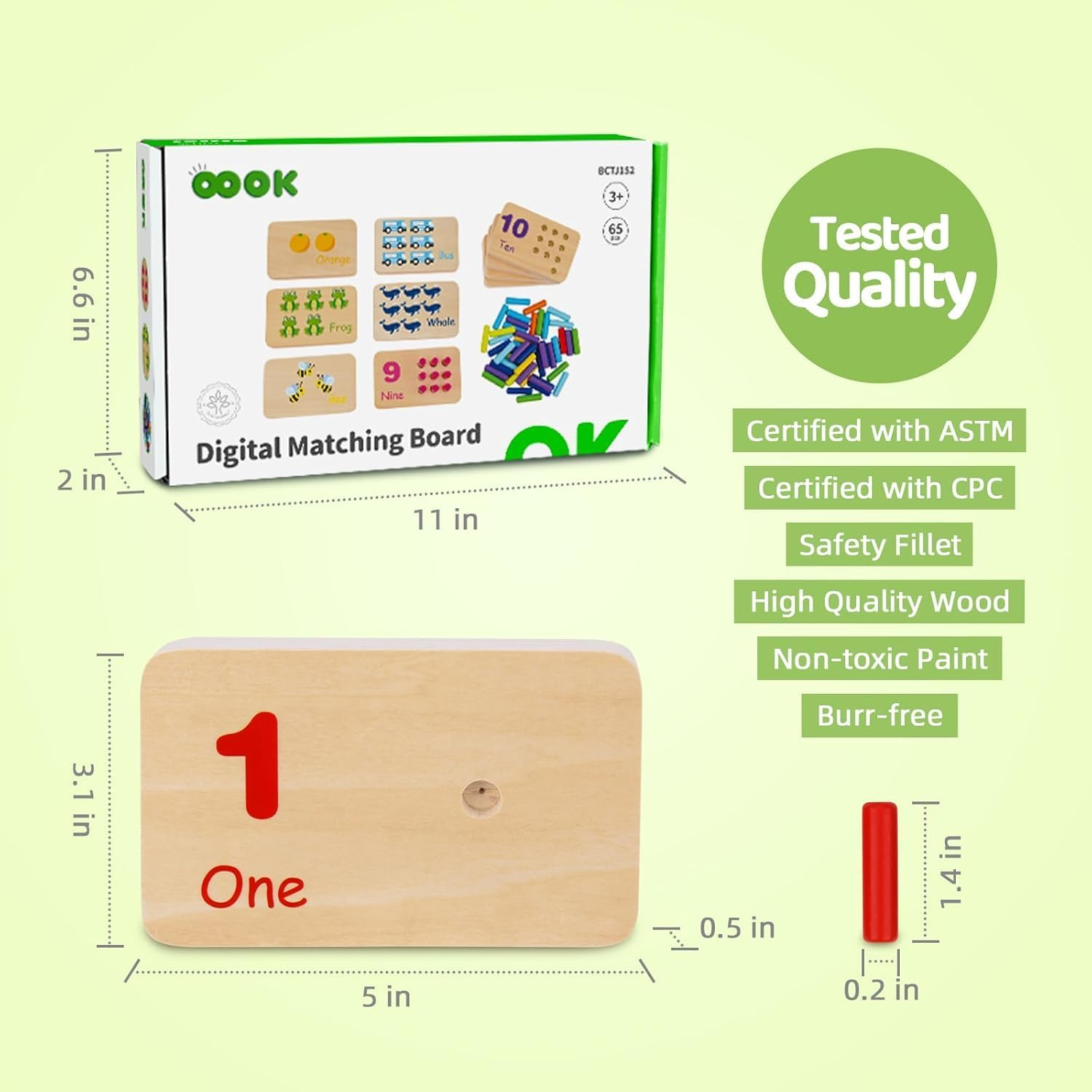 Peg Board Toddler Toys, Montessori Number Counting Blocks Toys with 55 Pegs, Wooden Math Manipulatives, Montessori Math and Numbers, for Kids and Kindergarten Learning Activities image number 2