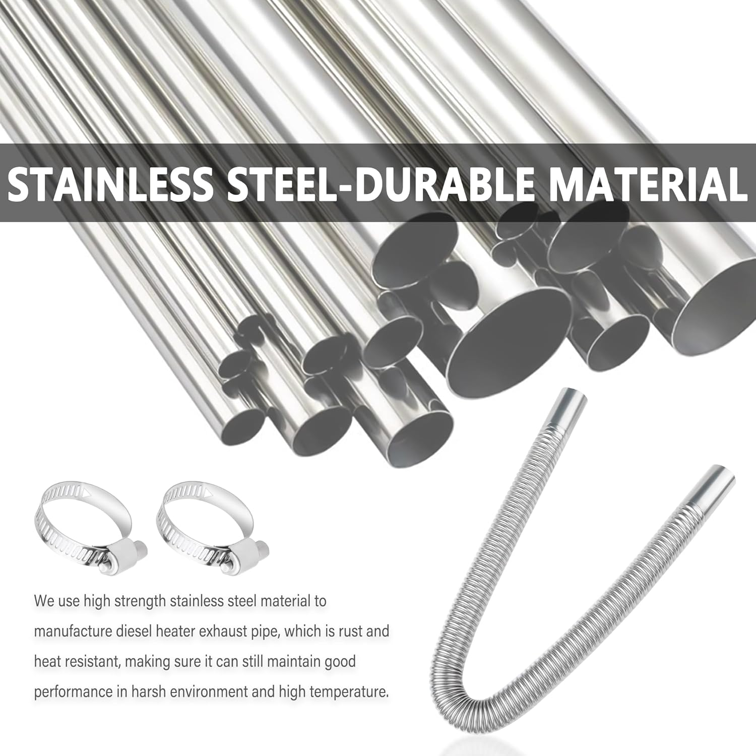 25Mm/0.98" Diesel Heater Exhaust Pipe with Silencer Muffler,Stainless Steel Pipe for Car Modified Intake & Exhaust System,Universal Car Accessories Diesel Heater Hose Kit image number 6