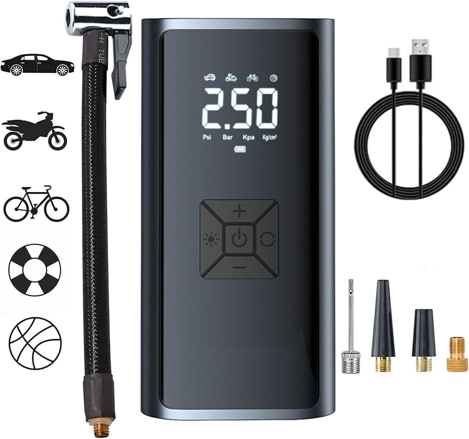 Tire Inflator Portable Air Compressor with Digital Pressure Gauge, Rechargeable Battery, 150PSI Portable Tire Inflator for Car, Cordless Bike Tire Pump
