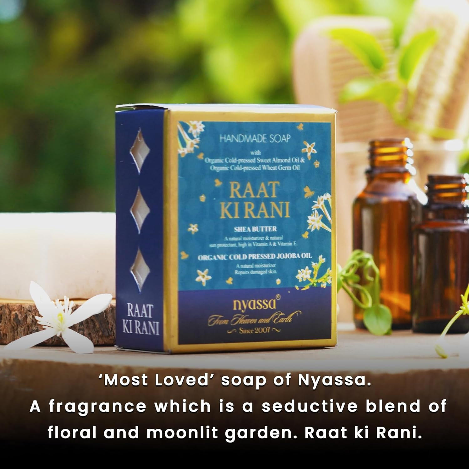 Nyassa Raat Ki Raani Handmade Soap 150 Gms with Shea Butter & Jojoba Oil. Paraben Free, Cruelty Free and 100% Vegetarian. image number 3