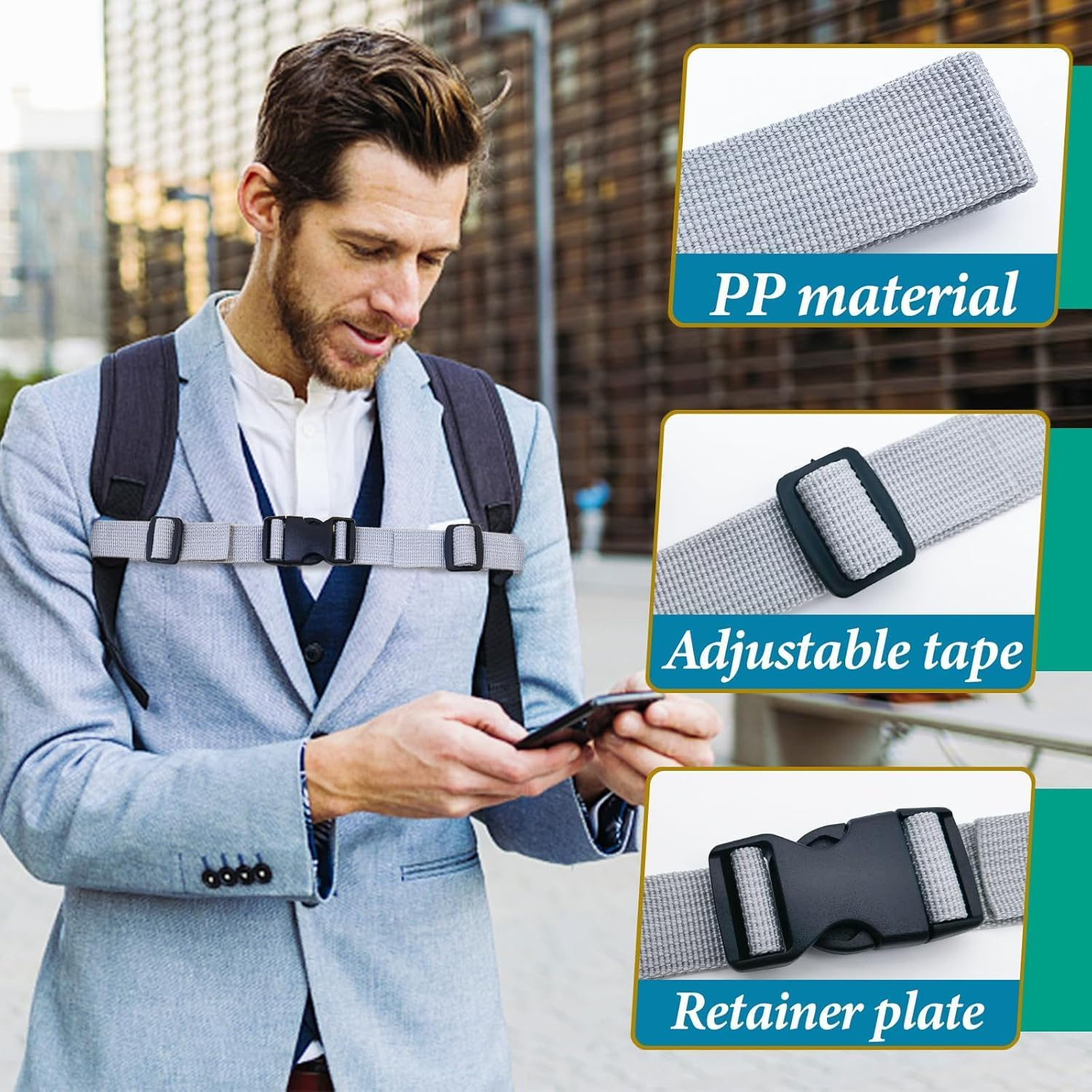 2 Pair Backpack Chest Strap, 2.5Cm Adjustable Sternum Straps for Backpacks Chest Harness Strap Quick Release Backpack Straps Backpack Clips Anti-Slip for Pack Luggage (Grey, One Size) image number 1