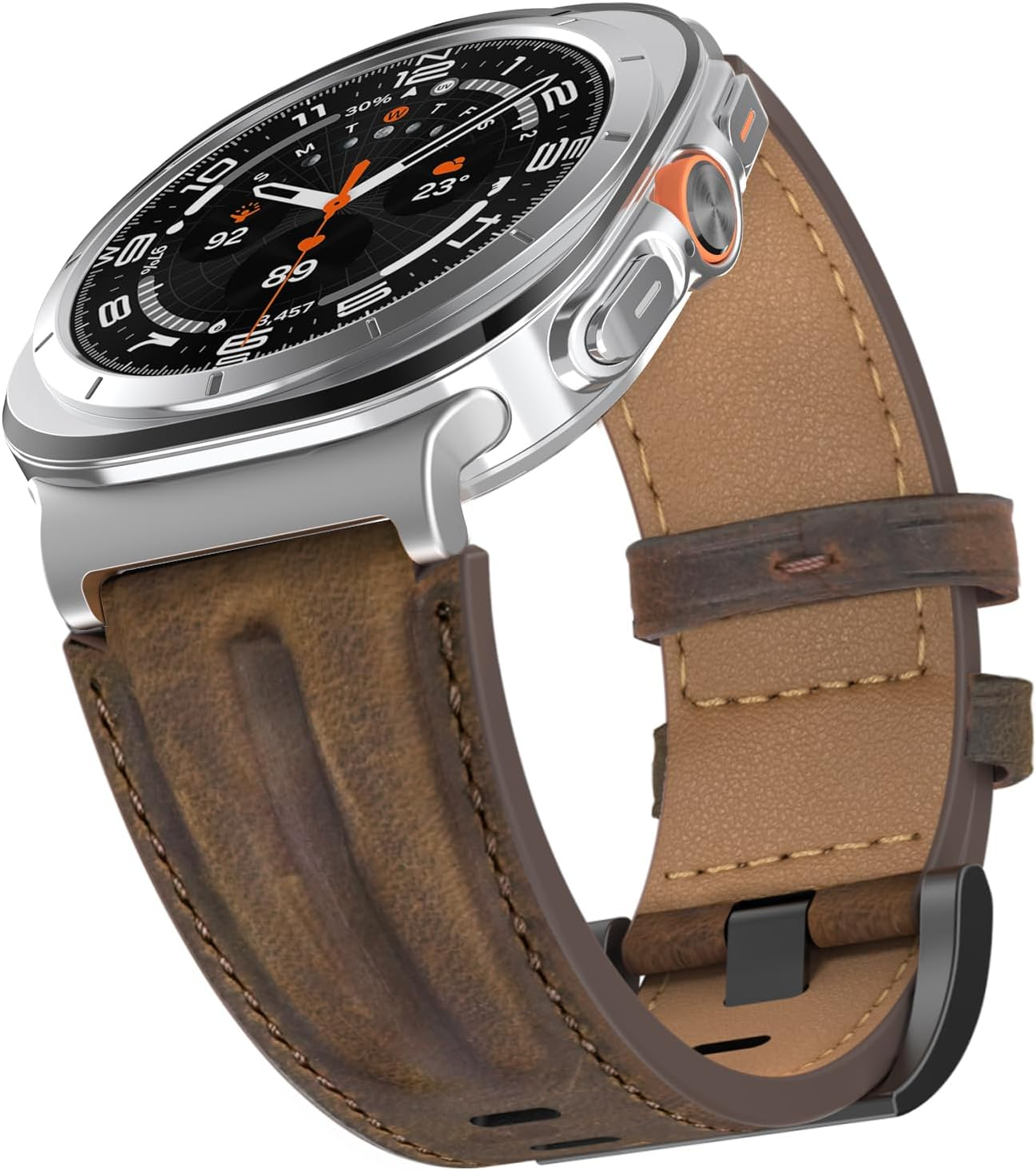 Bouixel Top Grain Genuine Leather Band Compatible with Samsung Galaxy Watch Ultra Bracelet 47Mm Men Women, Heavy Duty Wide Metal Connection Band for Galaxy Watch Ultra (2024) image number 5