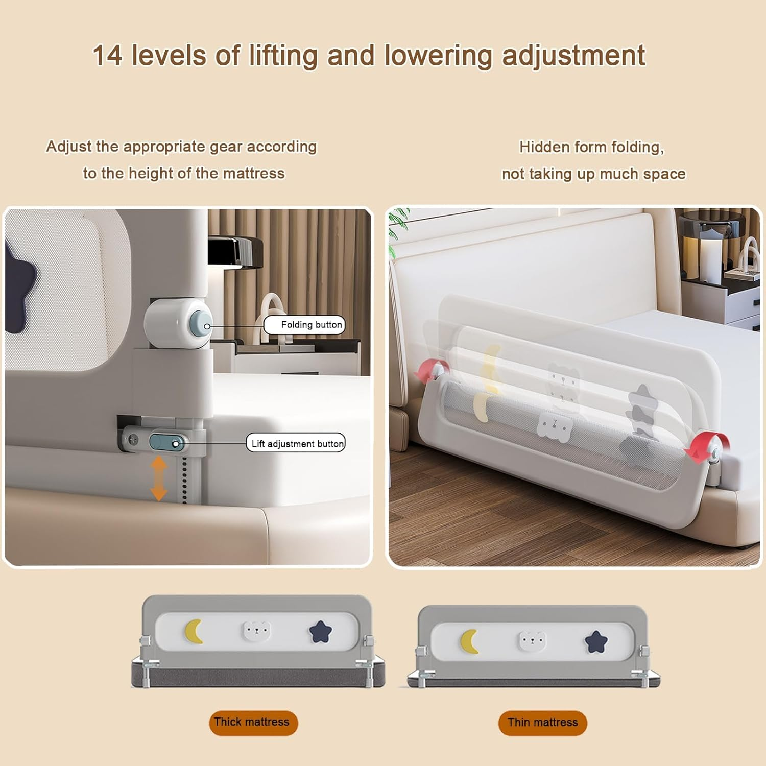 U Type Toddler Bed Rails, Folding Baby Bed Guard for Kids, Adjustable, Safety, Convenient Bed Rails, Guard Rail for Twin image number 4