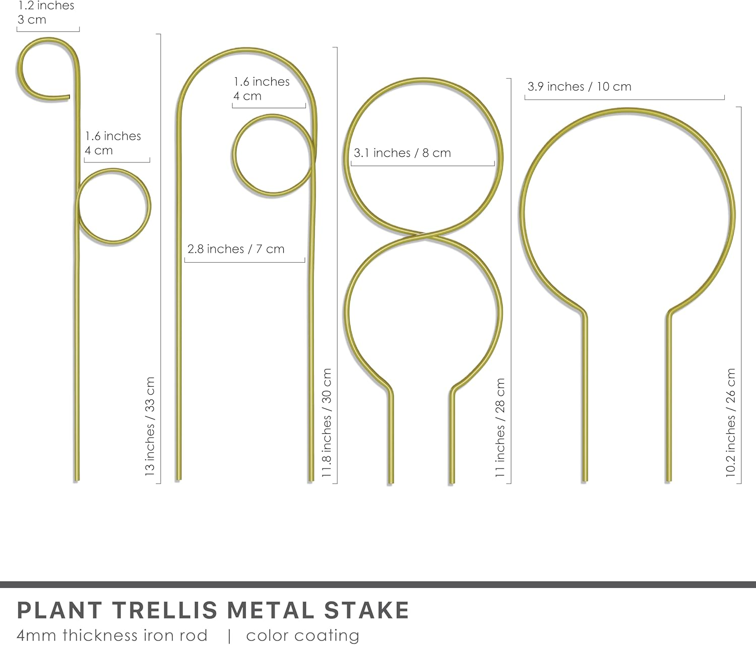 LOOPSEED Small Metal Trellis for Indoor Plants Metal Plant Stake for Climbing House Plants Plant Support for Potted Plants Orchids, Monstera, Pothos, Ivy, Hoya, Philodendron Set of 4 (Brushed Gold) image number 2