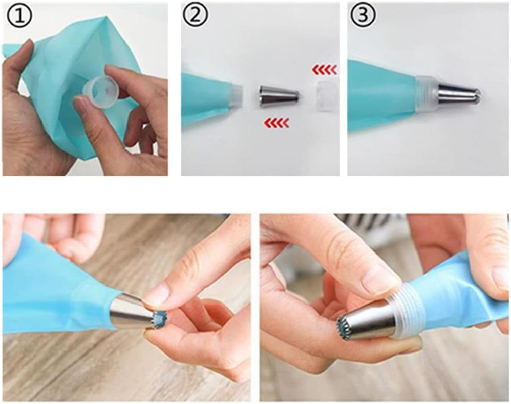 Cake Piping Nozzles & Bags Set of 28 Pcs, Stainless Steel, Silicone, Petal Opening, Baking & Pastry Decorating Supplies