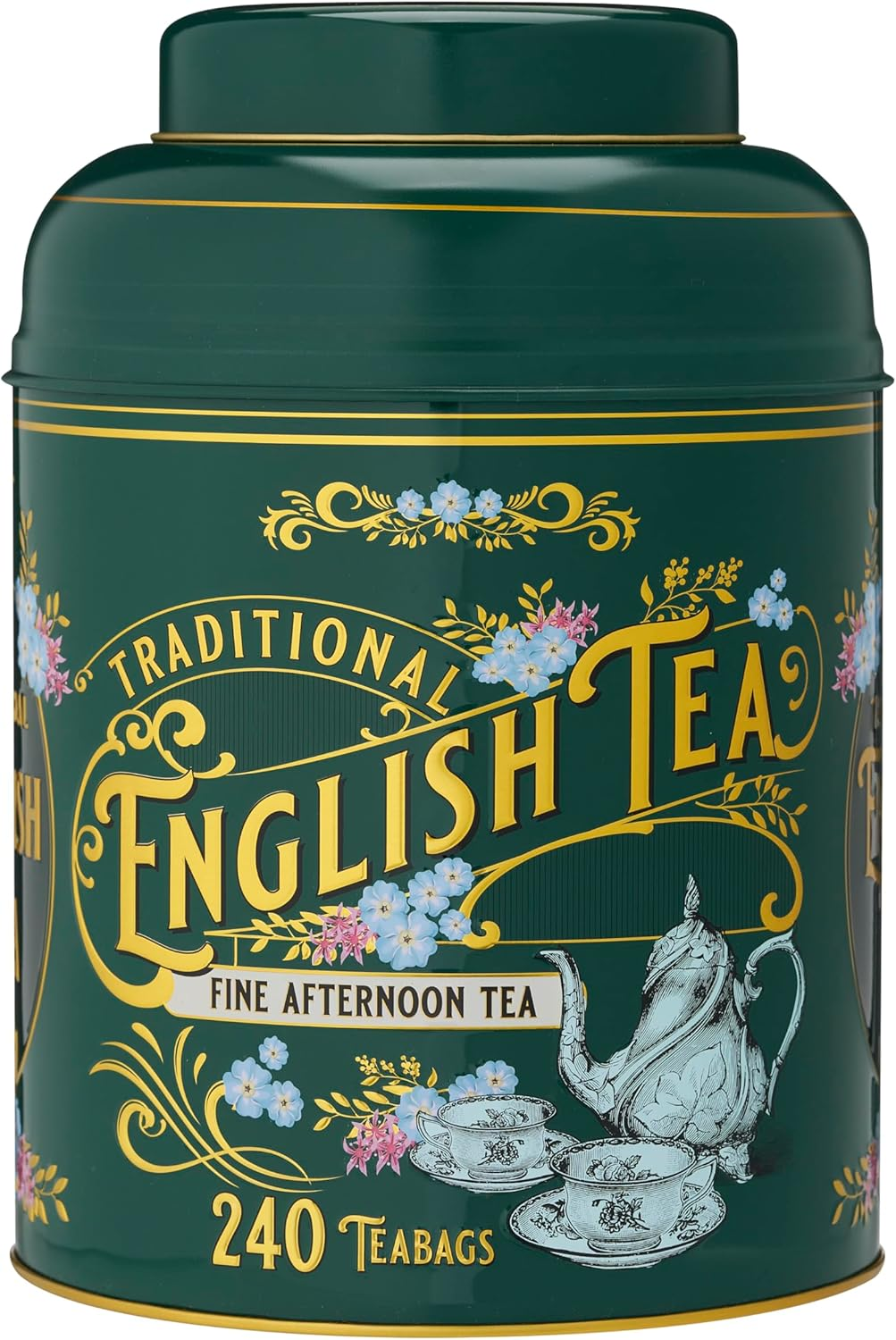 New English Teas Vintage Victorian round Tea Caddy with 240 Fine English Teabags (Bottle Green) - Mint-Green image number 6