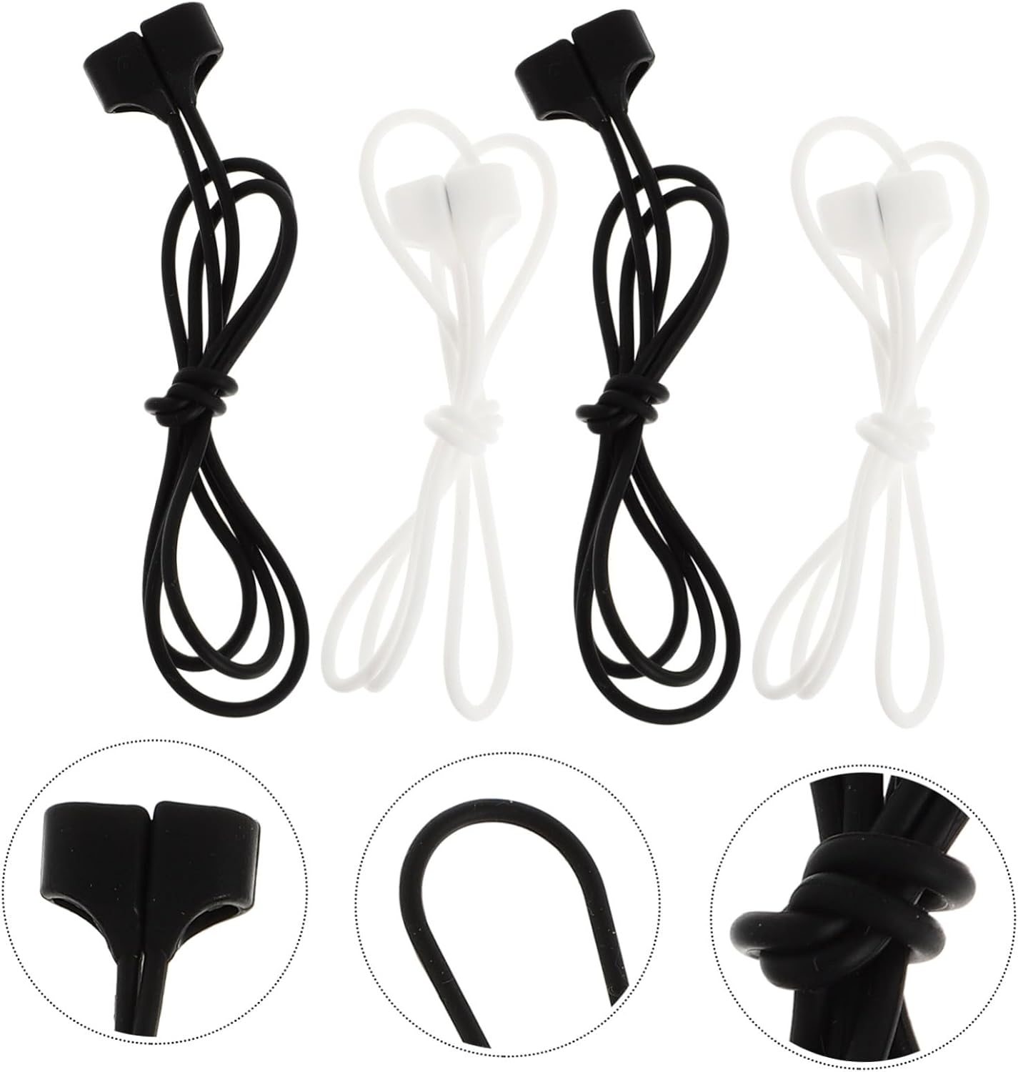 KALLORY 4Pcs Wireless Headset Lanyard Anti-Lost Magnet Strap for True Wireless Earbuds, 70Cm Silicone Earphone Rope with Magnetic Fixation, Suitable for Wireless Earbuds, Black White image number 4