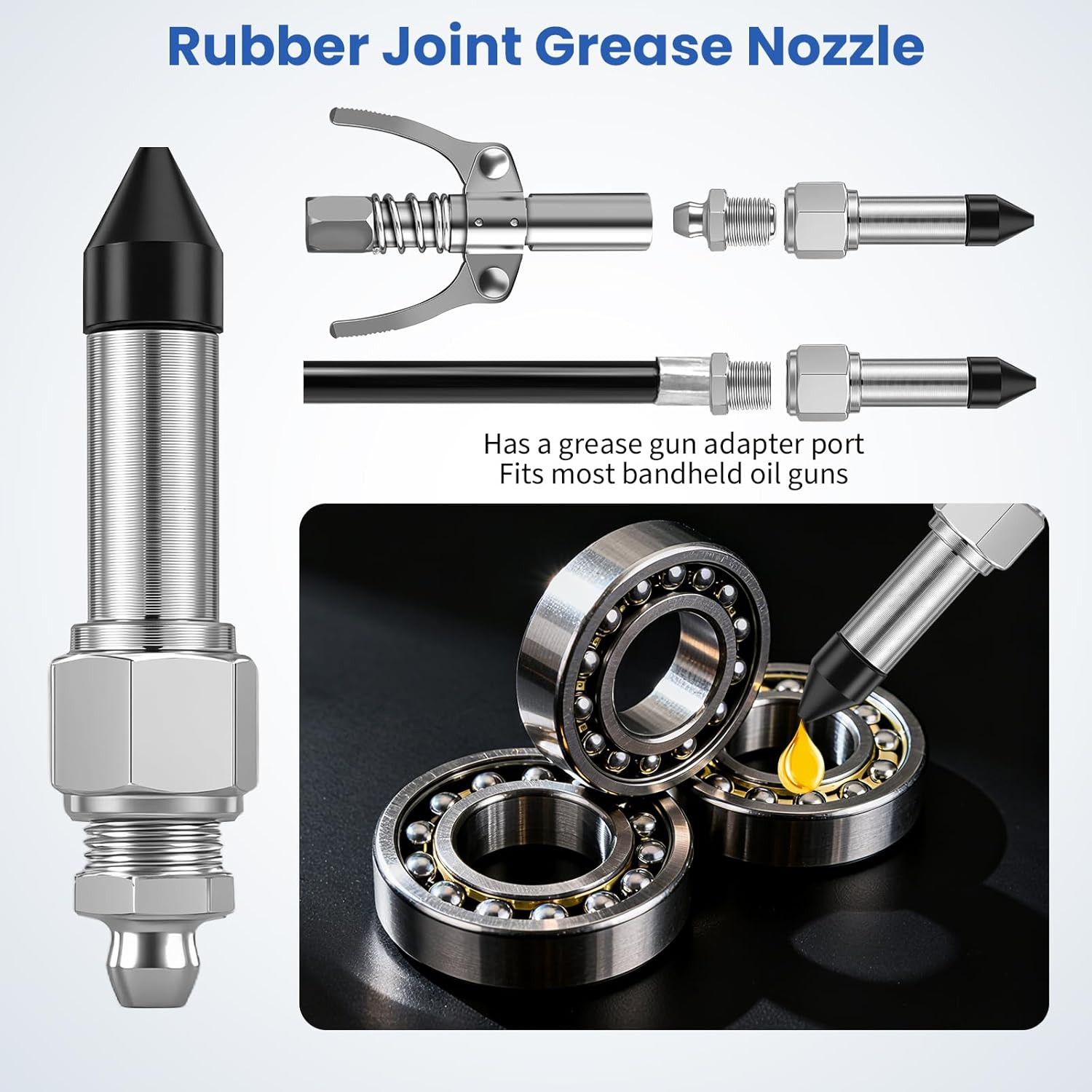 5PCS Grease Gun Needle Tip Accessory Kit - Includes Grease Needle Dispenser, Rubber Coupler Adapter Grease Injector, Detachable Nozzle Tips, 2 Grease Needle Nozzle Tools for Narrow Tight Spaces image number 1