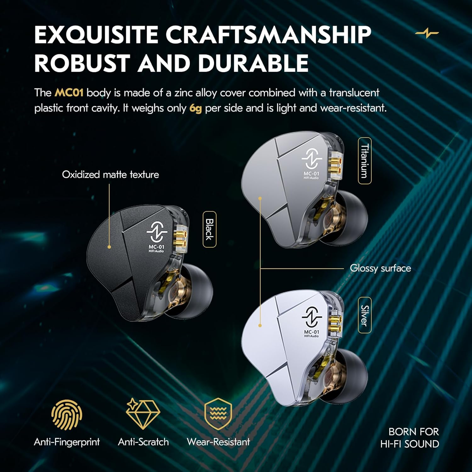 Yinyoo CCZ MC01 Soul Gaming In-Ear Headphones, High Performance PET Membrane IEM Headphone with Microphone, 10 Mm Magnetic Dynamic Driver, Wired In-Ear Earphones, Ideal for Music and Gaming image number 4