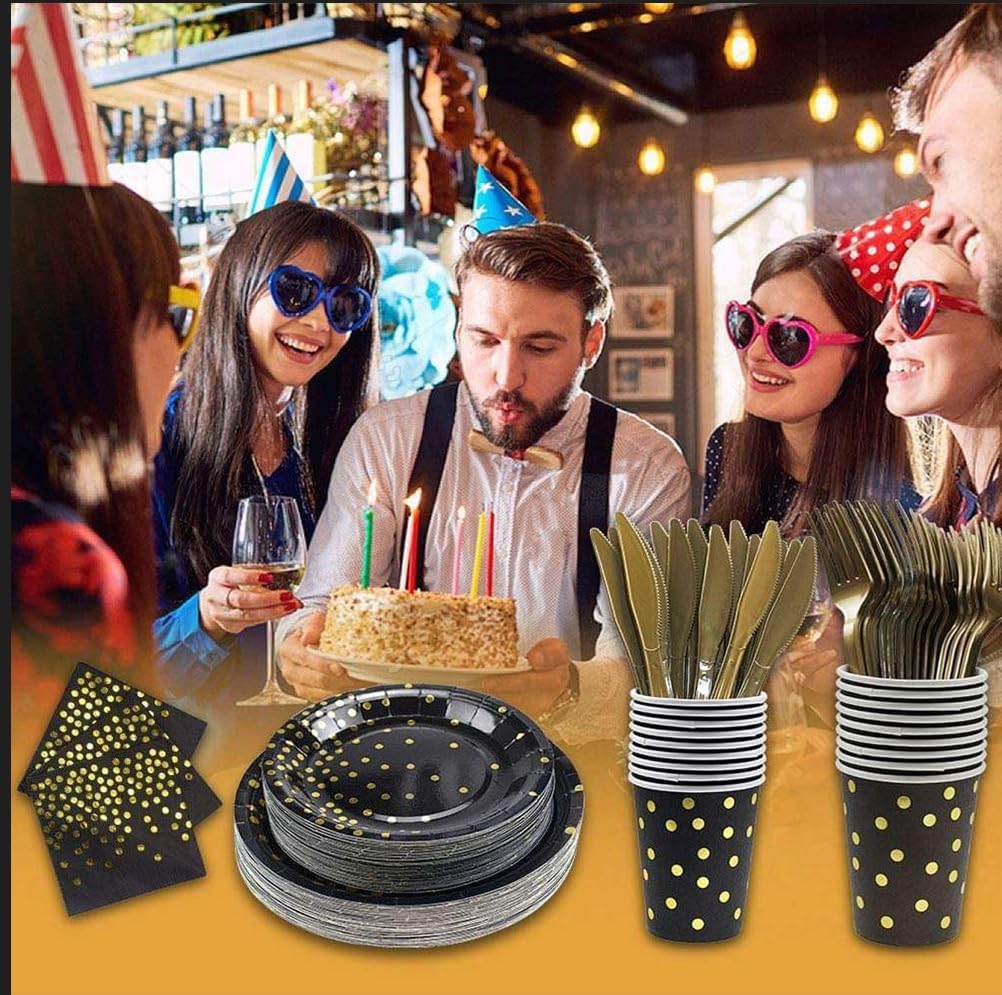 310 PCS Black and Gold Party Supplies Christmas, Halloween, Thanksgiving, Graduation Day Wedding, Party Supplies and Decorations image number 3