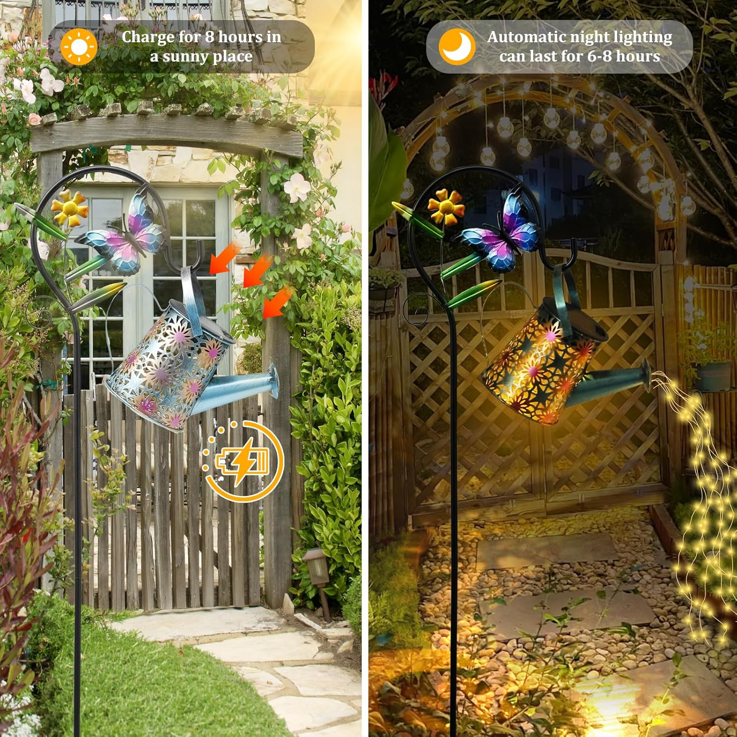 Solar Watering Can Light Solar Garden Lights Waterproof Rustproof Retro Metal Hanging Solar Lantern Outdoor Decor with Shepherd Hook with 2 Modes for Garden Porch Lawn Driveway Backyard Pathway image number 5