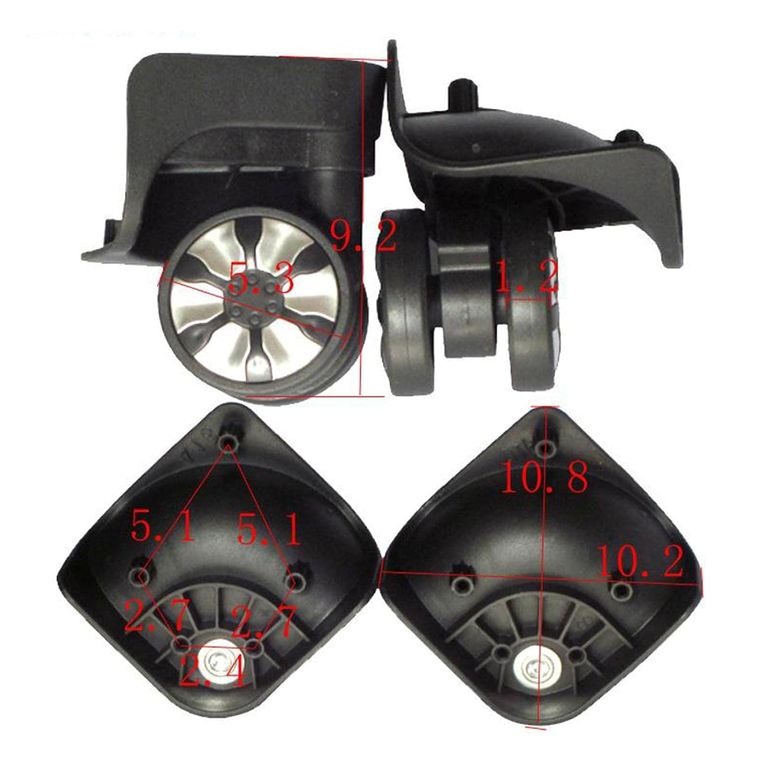 Qianly 2Pcs Swivel Wheel Luggage Suitcase Casters Swivel Wheel Replacement Black, A78 Black, 5.3Cm