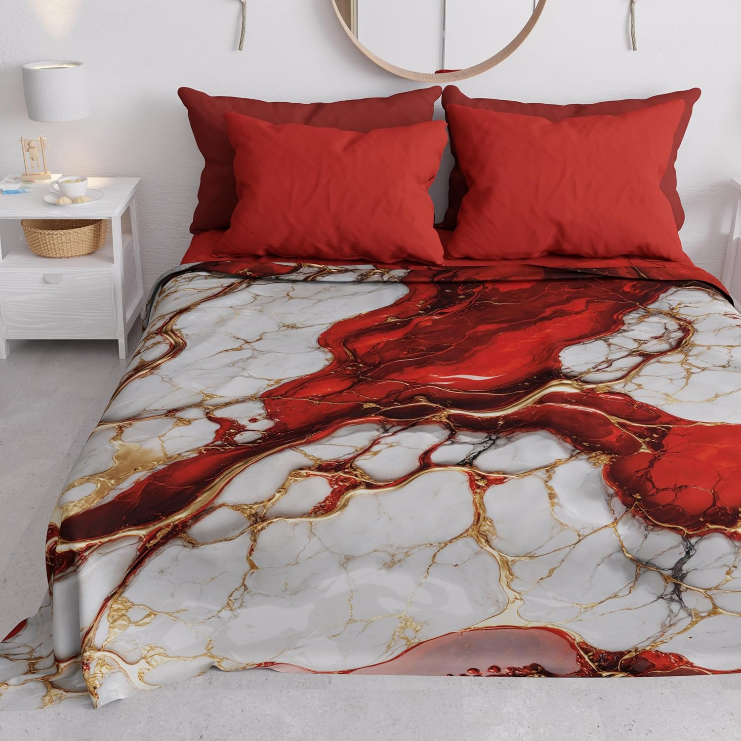 PETTI Artigiani Italiani Double Bedspread, Spring and Summer, Lightweight Double Blanket, Bed Linen, Powder Marble, 100% Made in Italy