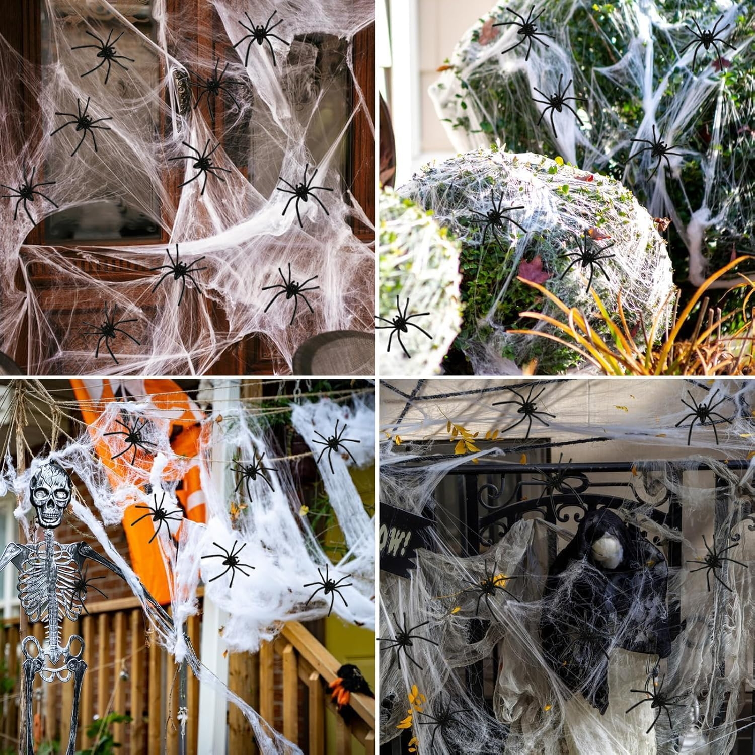 Large Halloween Spider Web Decorations - 50 Fake Spiders Included, Super Stretchy Cobwebs for Indoor & Outdoor Halloween Party Supplies image number 2